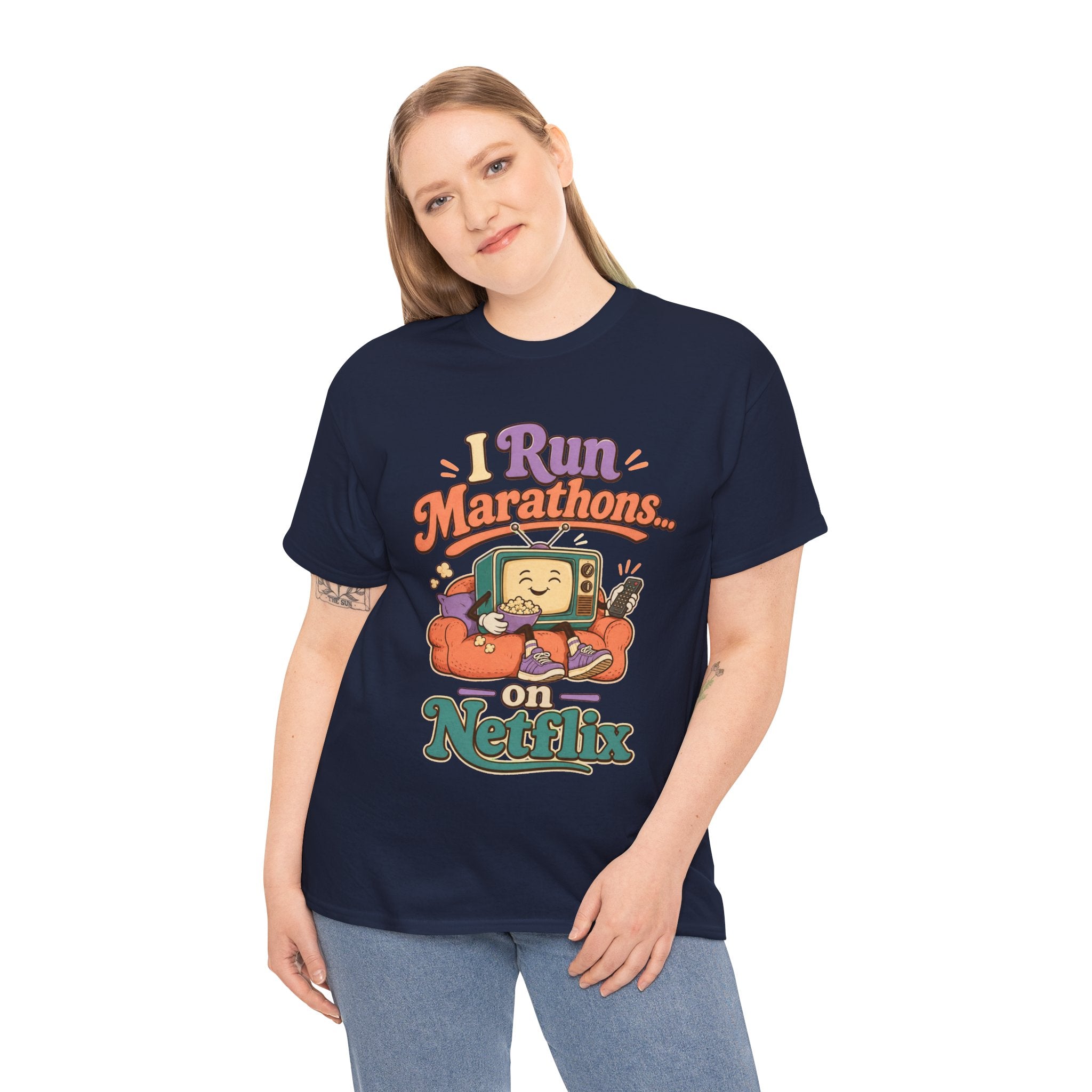 TV Marathon Tee — "I Run Marathons on Netflix" Funny Binge-Watching Shirt