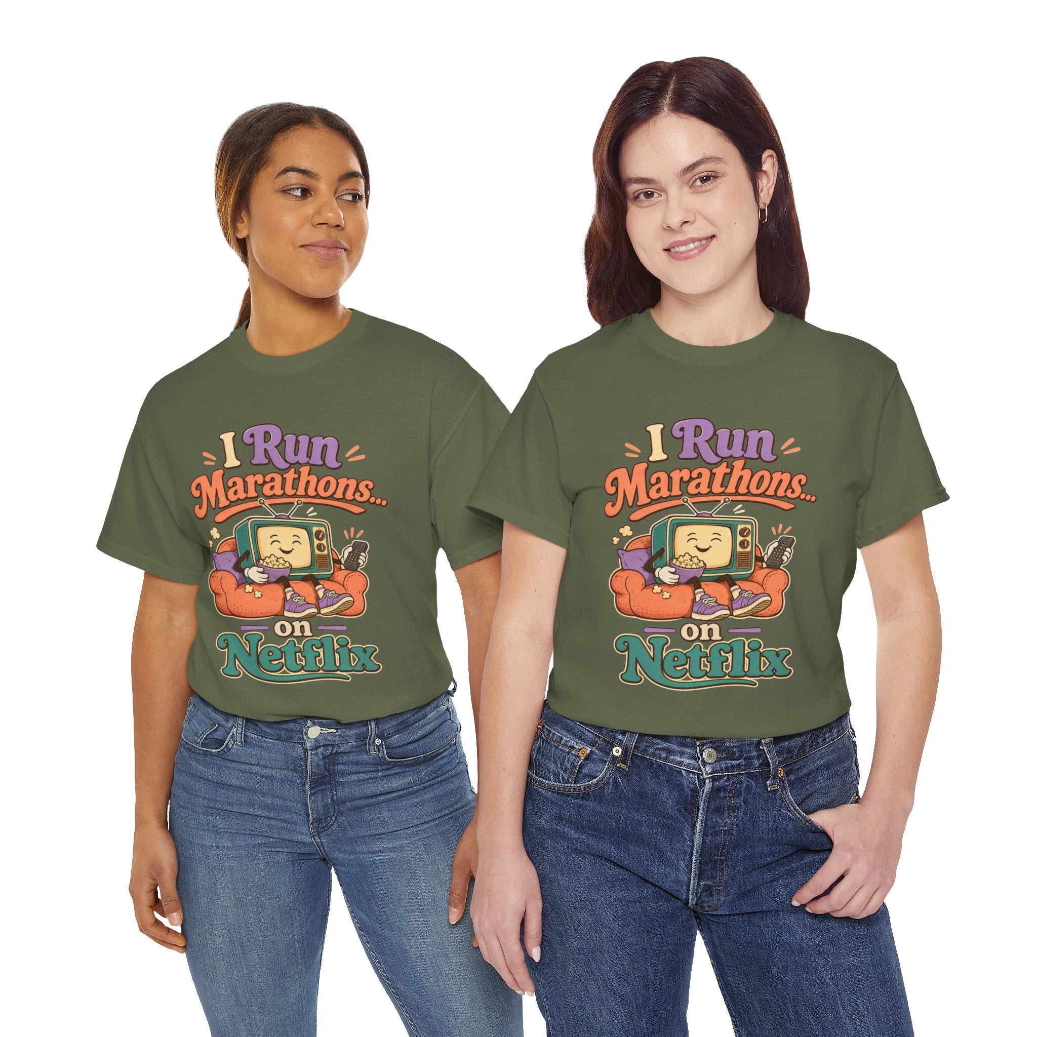 TV Marathon Tee — "I Run Marathons on Netflix" Funny Binge-Watching Shirt