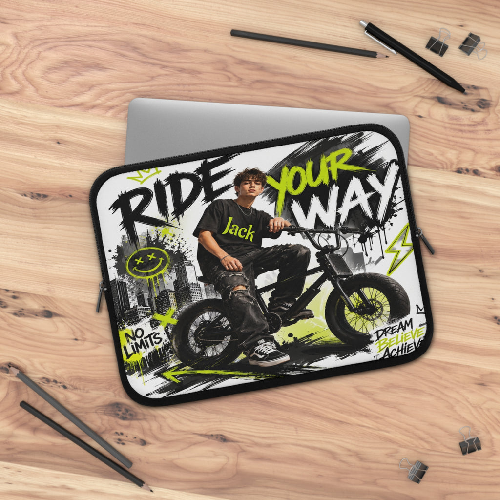 Custom Name Ride Your Way Laptop Sleeve | Youth BMX Graffiti Laptop Case 2607040