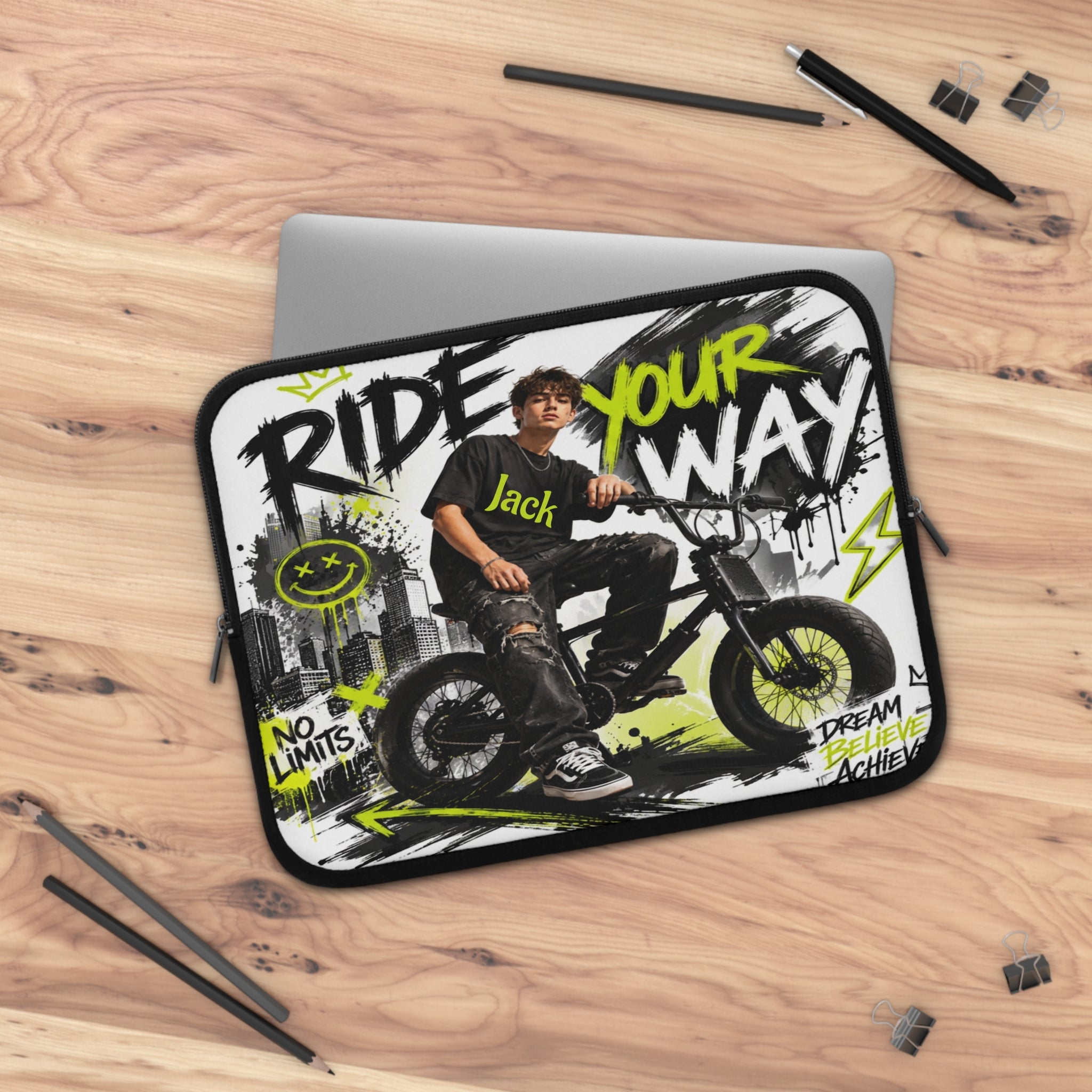 Custom Name Ride Your Way Laptop Sleeve | Youth BMX Graffiti Laptop Case 2607040