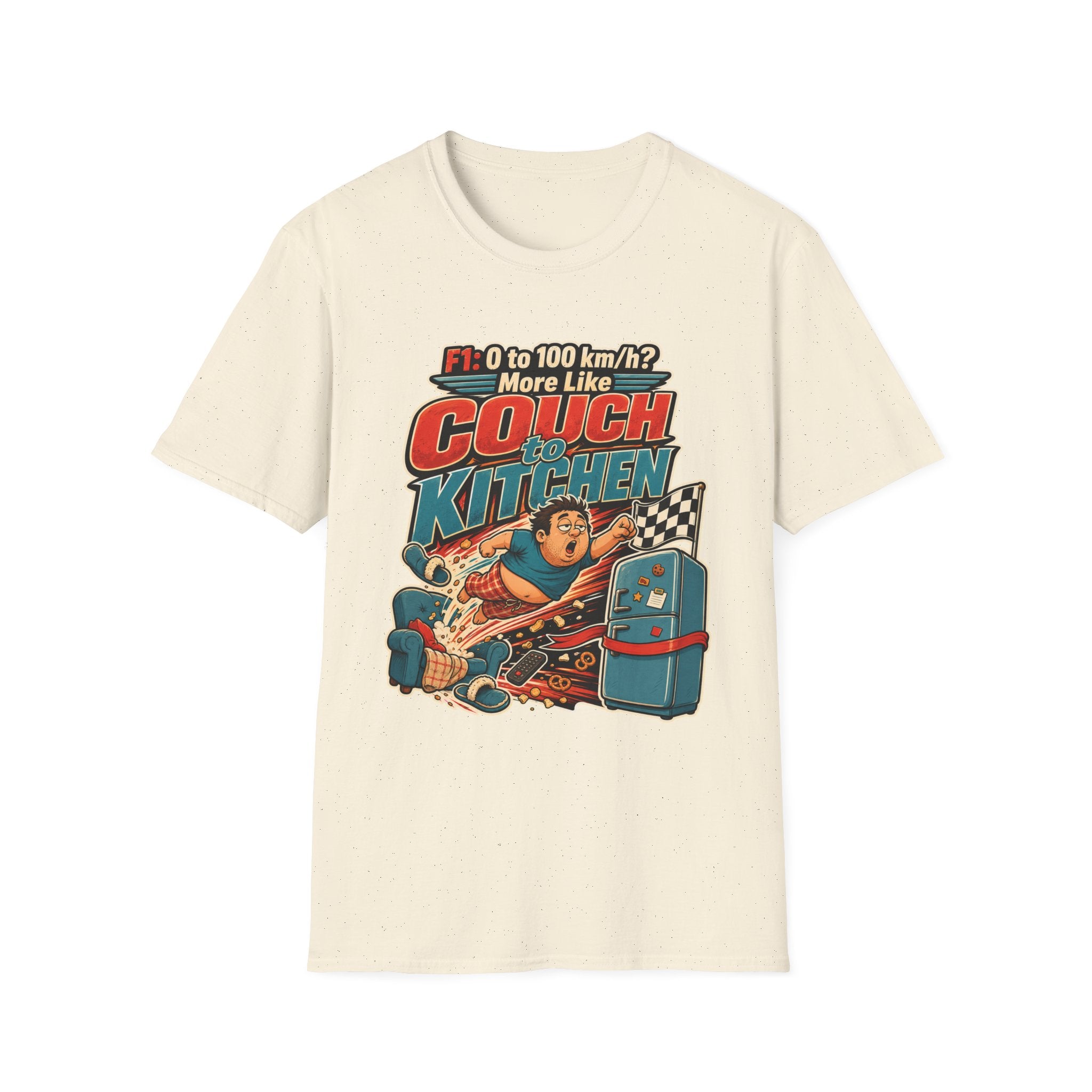 Couch to Kitchen Graphic T-Shirt – Funny F1 0-100 km/h Racing Humor Tee
