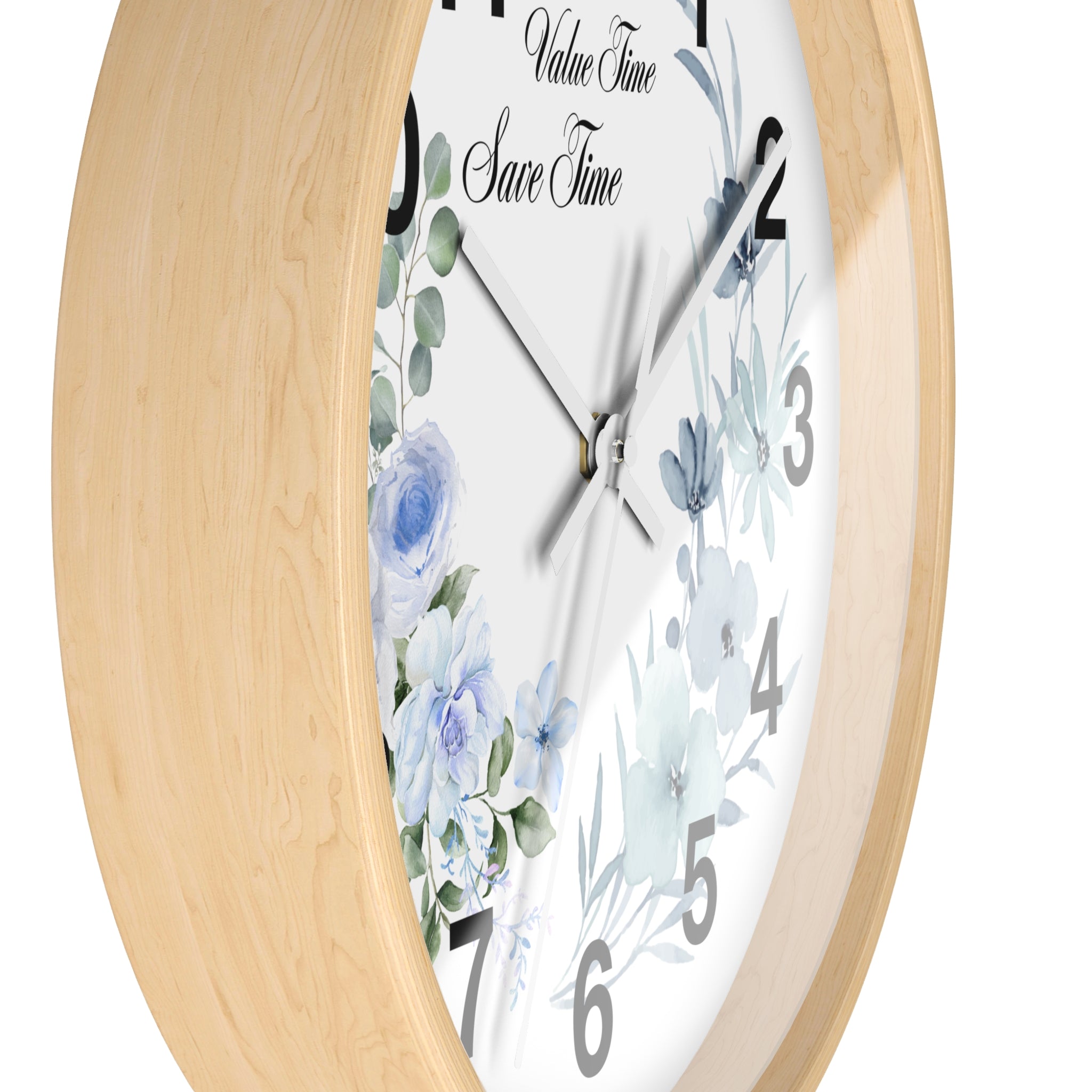 Floral Wall Clock | Value Time Save Time | Elegant Blue Rose Home Decor 2607048