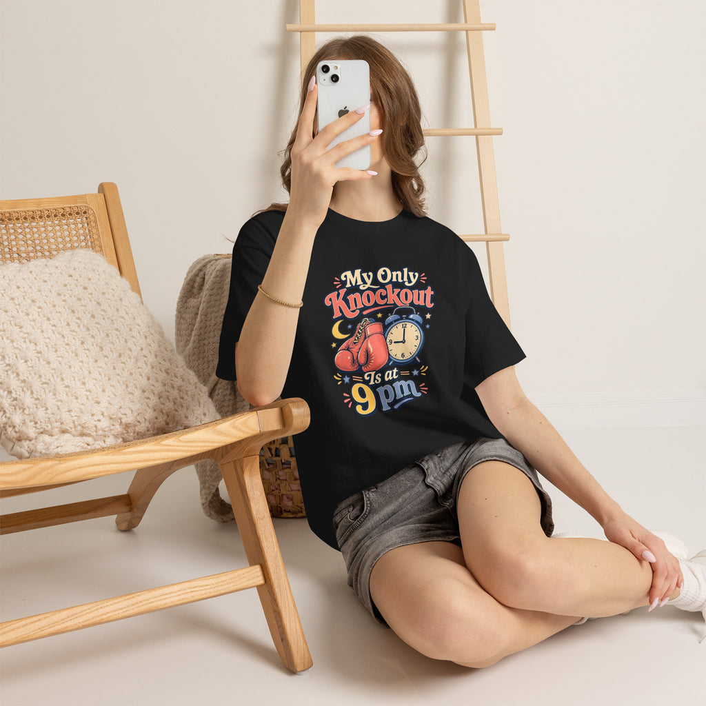 My Only Knockout Is at 9PM T-Shirt |  Funny Night Owl Boxing Graphic Tee  2607044