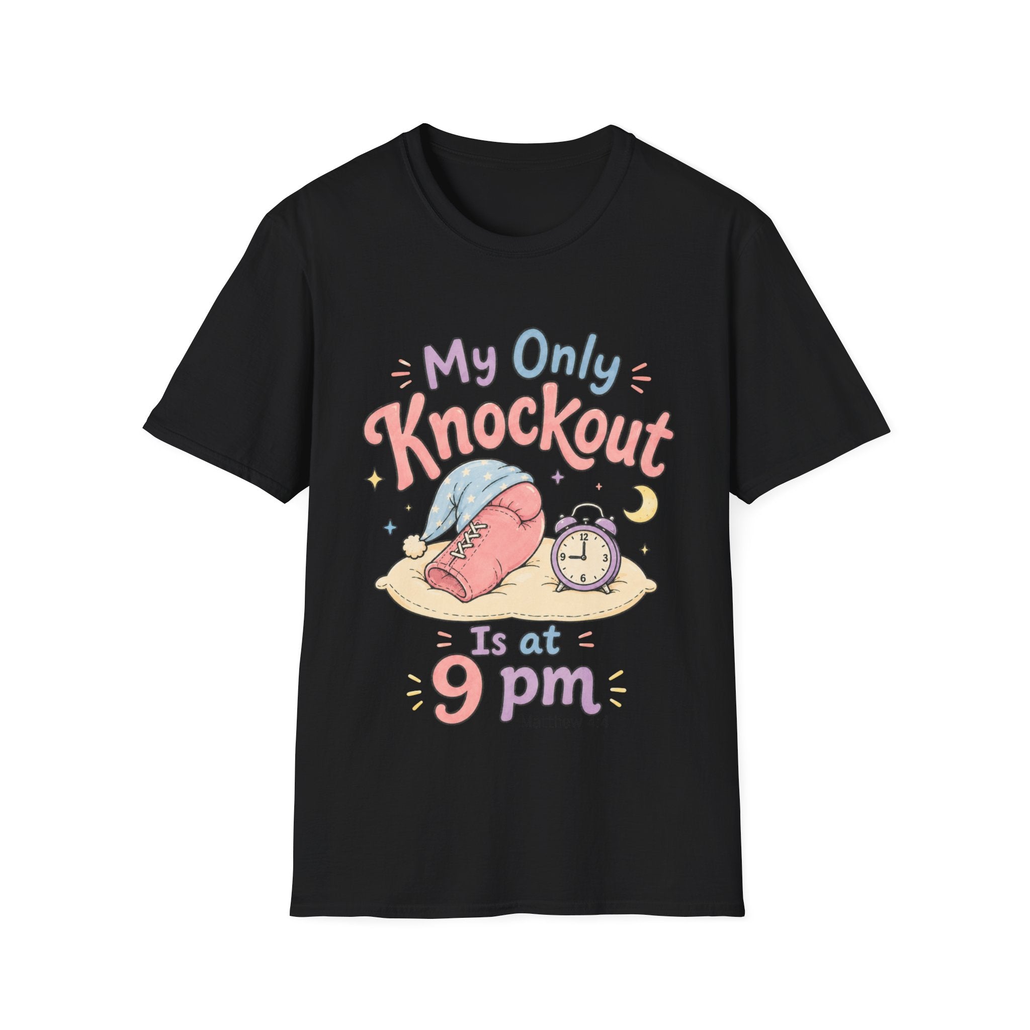 T-Shirt — "My Only Knockout Is at 9 PM" Cute Sleepy Boxing Cartoon Tee