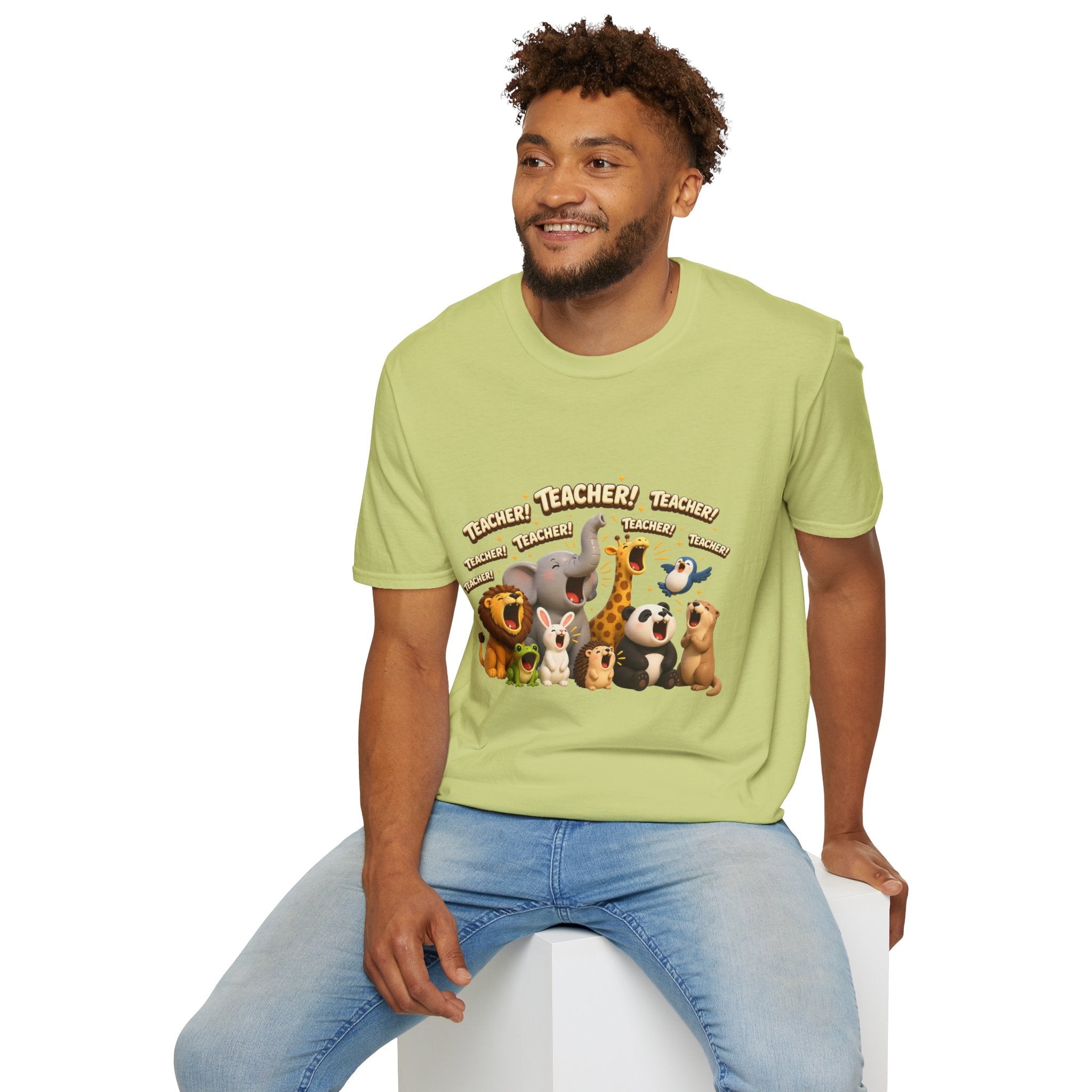 Cute Jungle Animals Saying TEACHER! T-Shirt | Elephant Giraffe Lion Penguin Design