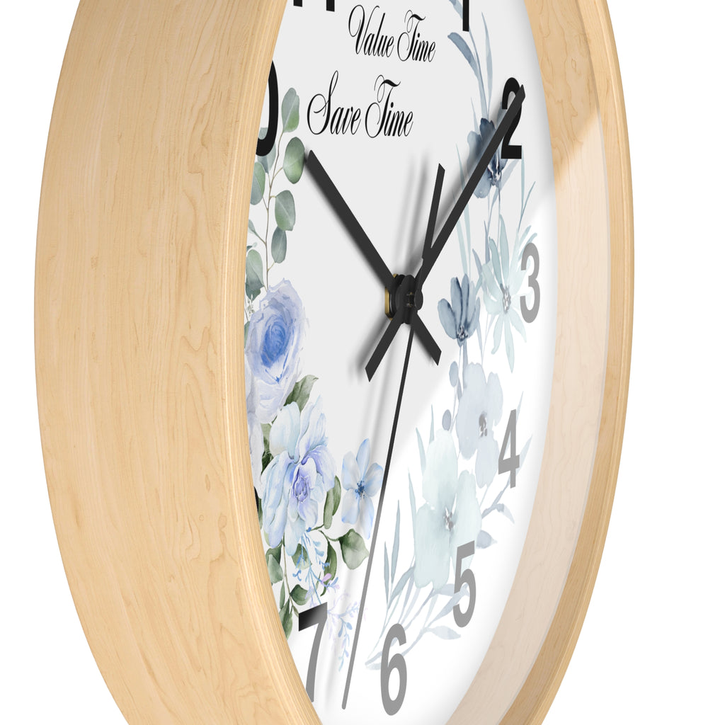 Floral Wall Clock | Value Time Save Time | Elegant Blue Rose Home Decor 2607048