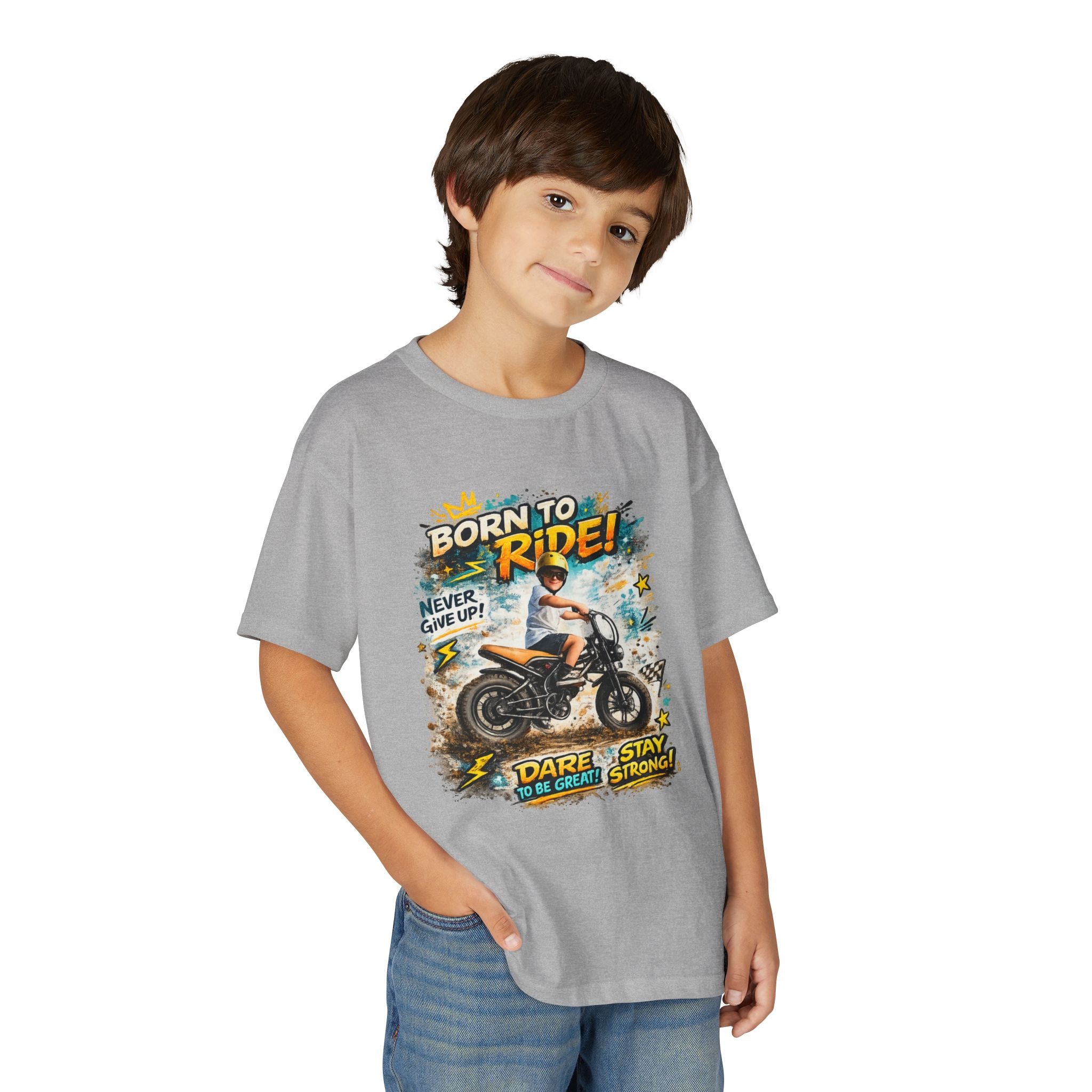Youth Motorcycle T-Shirt — Born to Ride Graphic Tee for Boys & Girls (Dare to Be Great) 2607042