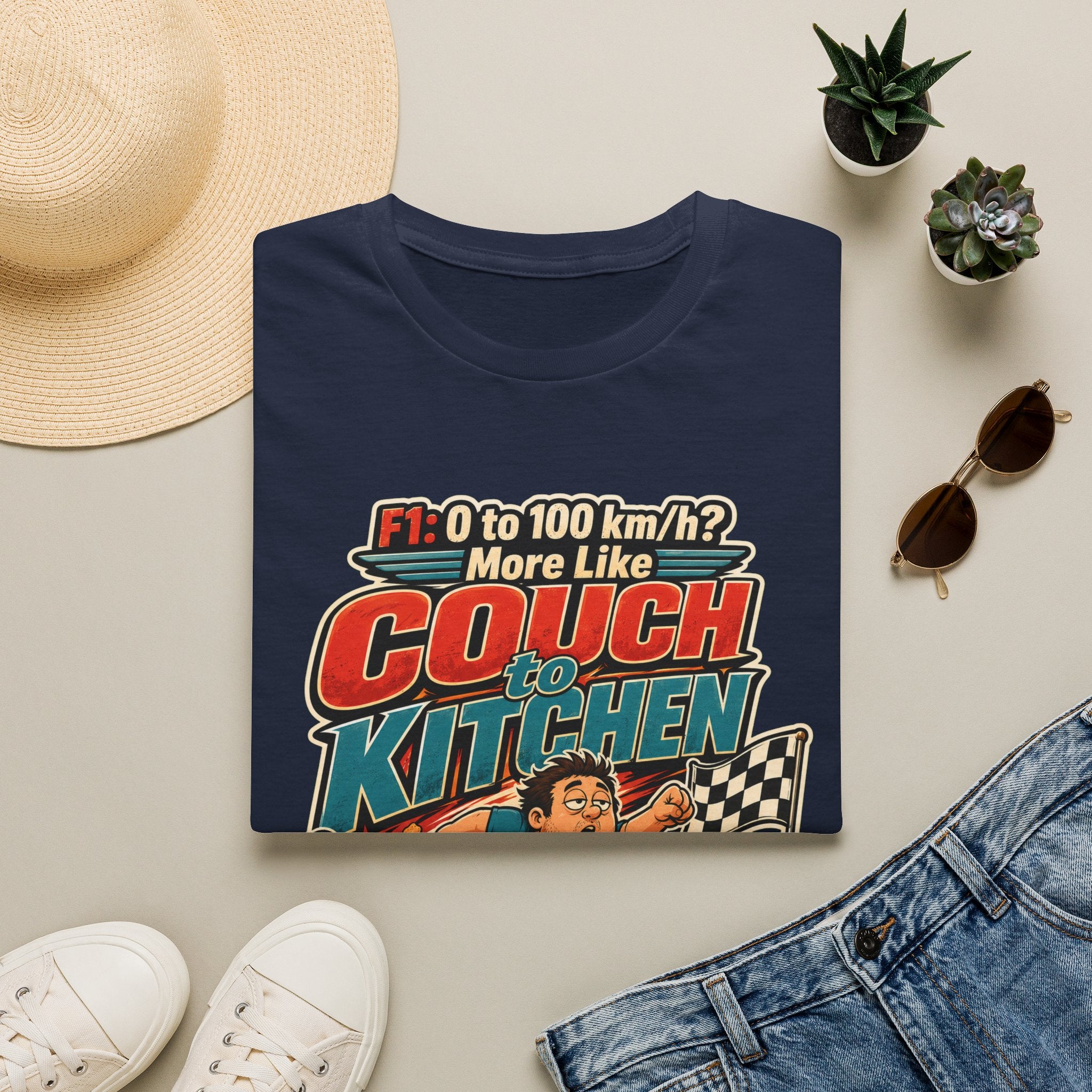 Couch to Kitchen Graphic T-Shirt – Funny F1 0-100 km/h Racing Humor Tee 2607010