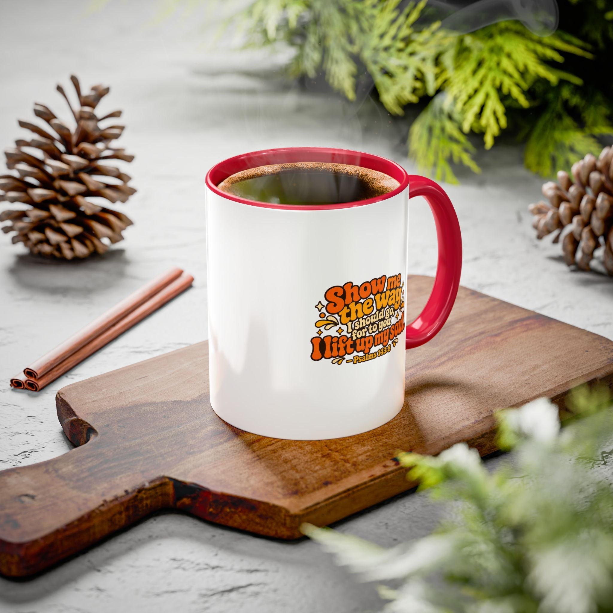 Inspirational Psalm 143:8 Coffee Mug — ‘Show Me The Way’ Retro Scripture Ceramic Mug (11oz/15oz)
