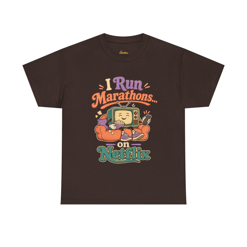 TV Marathon Tee — "I Run Marathons on Netflix" Funny Binge-Watching Shirt
