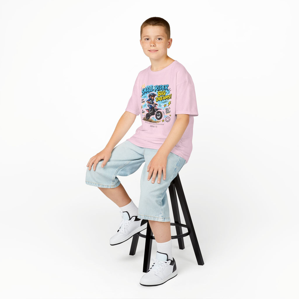 Kids Tee — "Small Rider, Big Dreams" Motorcycle Graphic Shirt