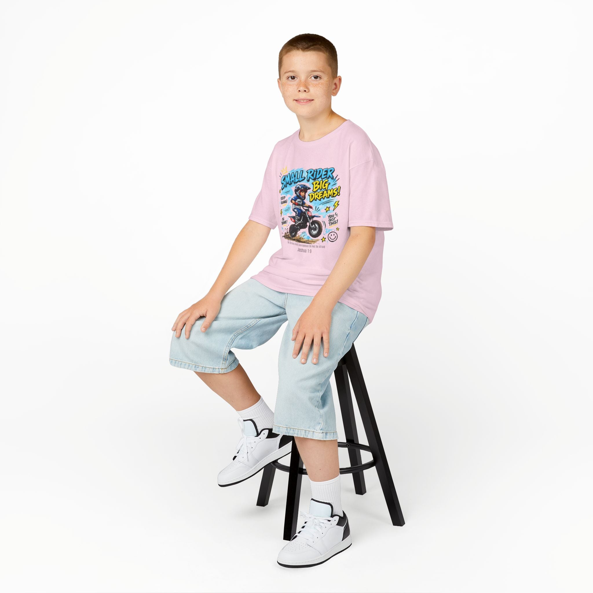 Kids Tee — "Small Rider, Big Dreams" Motorcycle Graphic Shirt