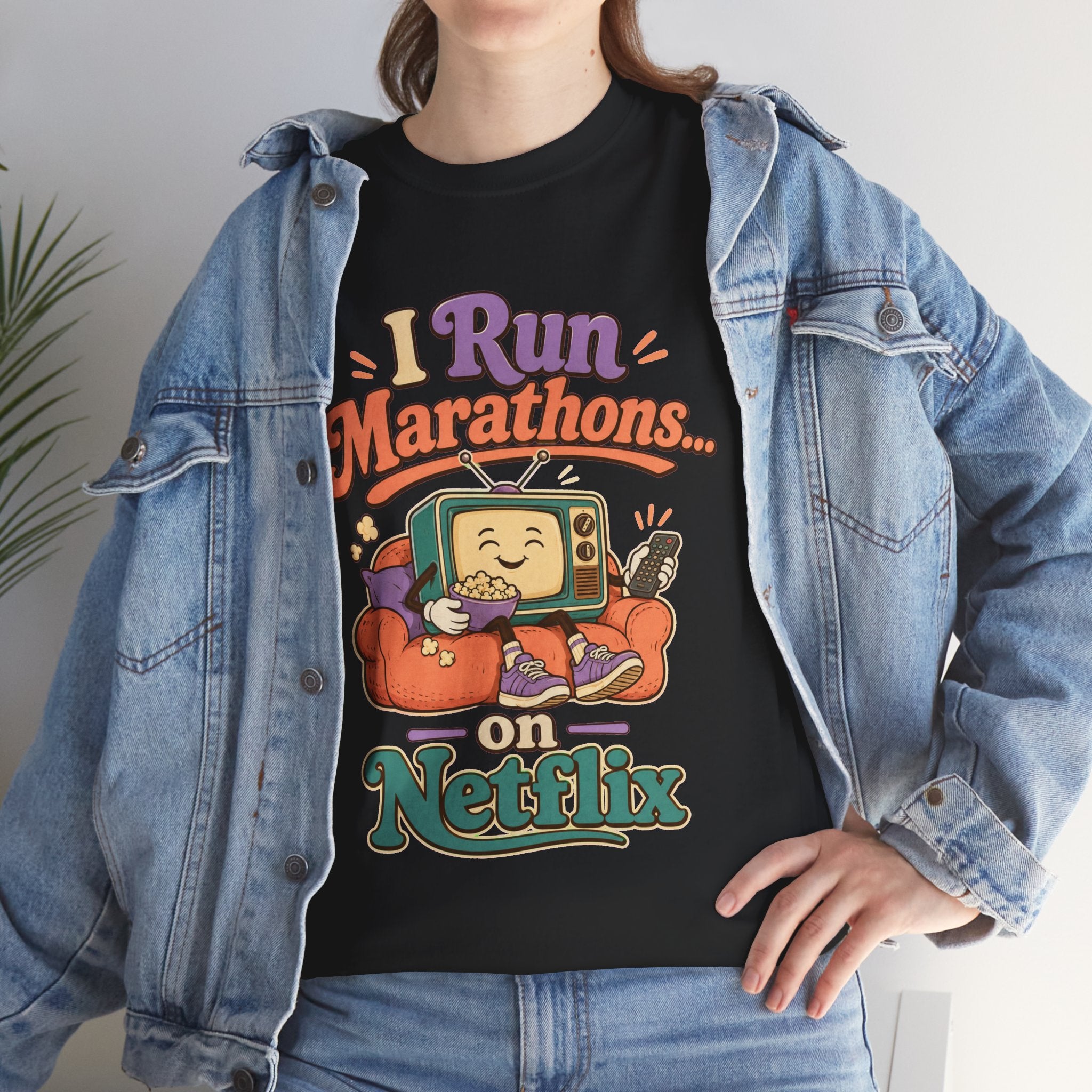 TV Marathon Tee — "I Run Marathons on Netflix" Funny Binge-Watching Shirt