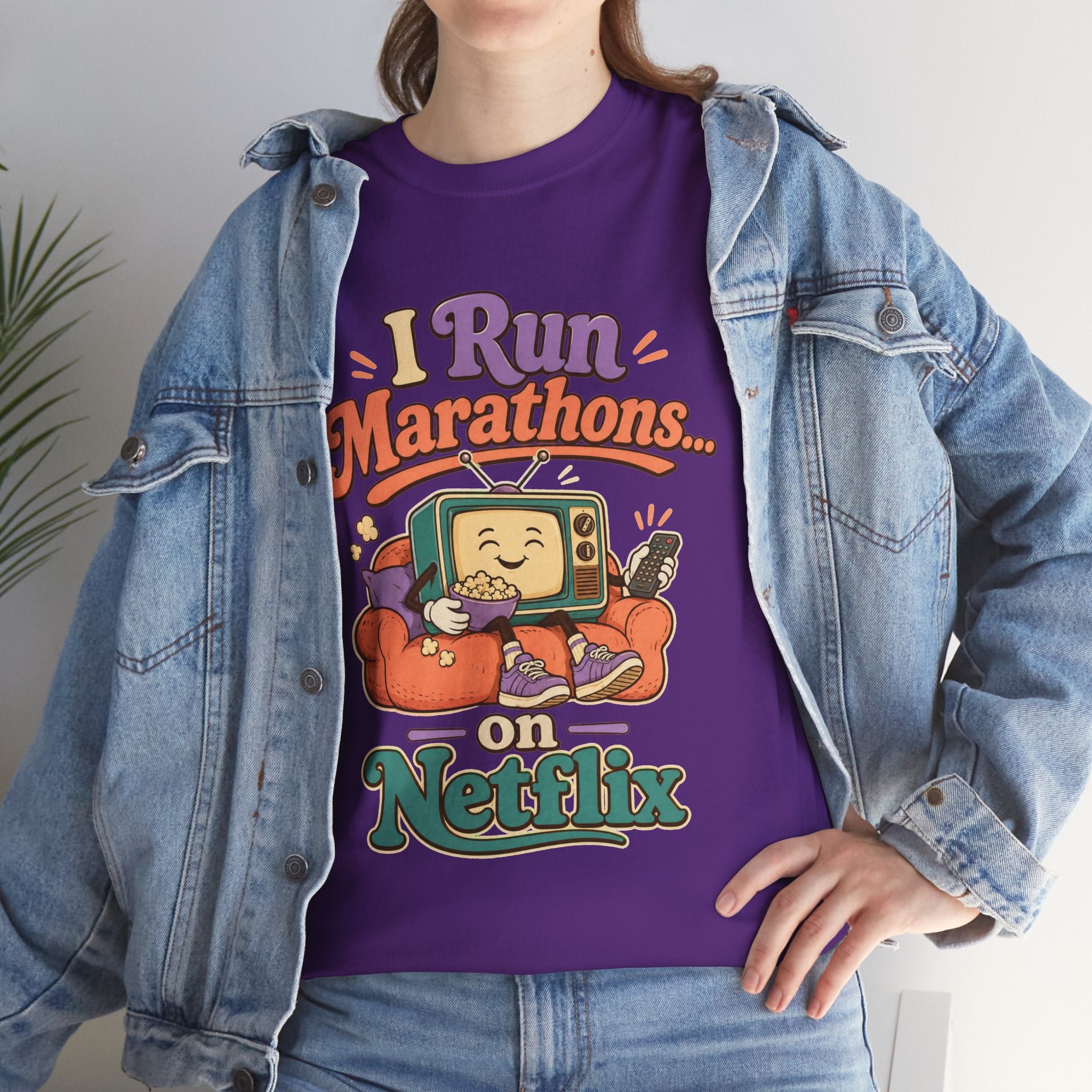 TV Marathon Tee — "I Run Marathons on Netflix" Funny Binge-Watching Shirt