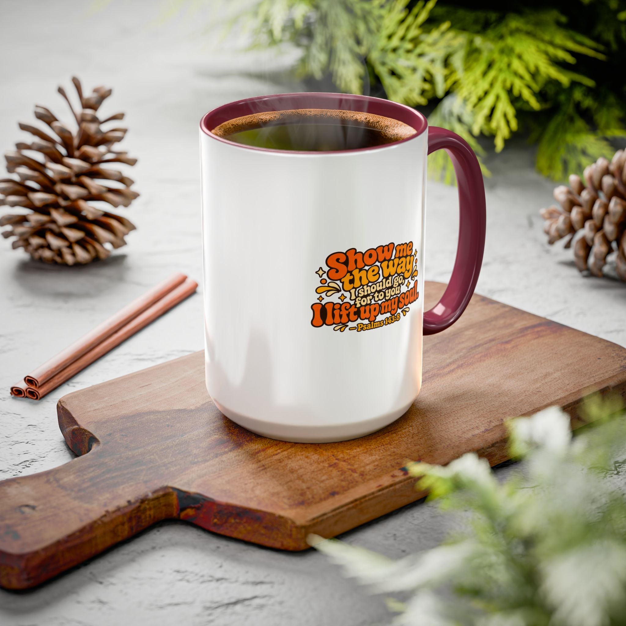 Inspirational Psalm 143:8 Coffee Mug — ‘Show Me The Way’ Retro Scripture Ceramic Mug (11oz/15oz)