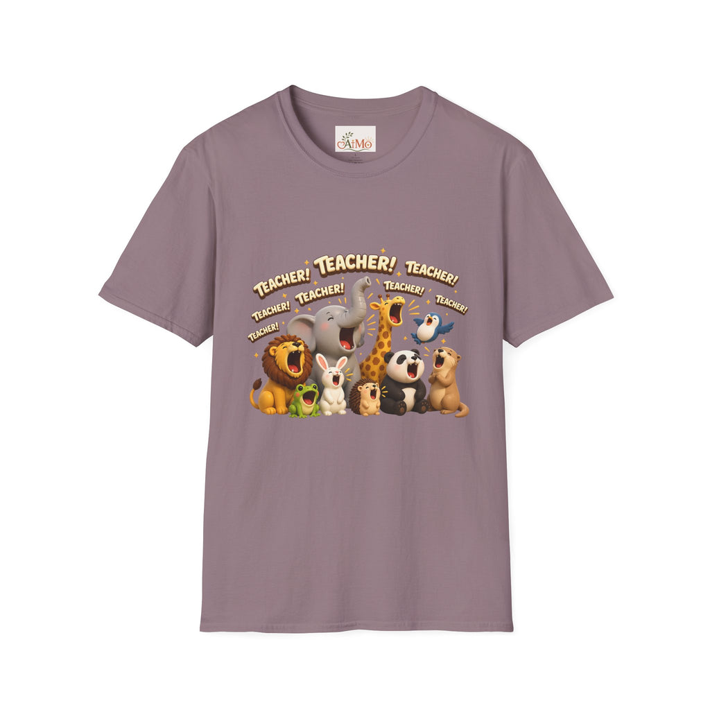 Cute Jungle Animals Saying TEACHER! T-Shirt | Elephant Giraffe Lion Penguin Design