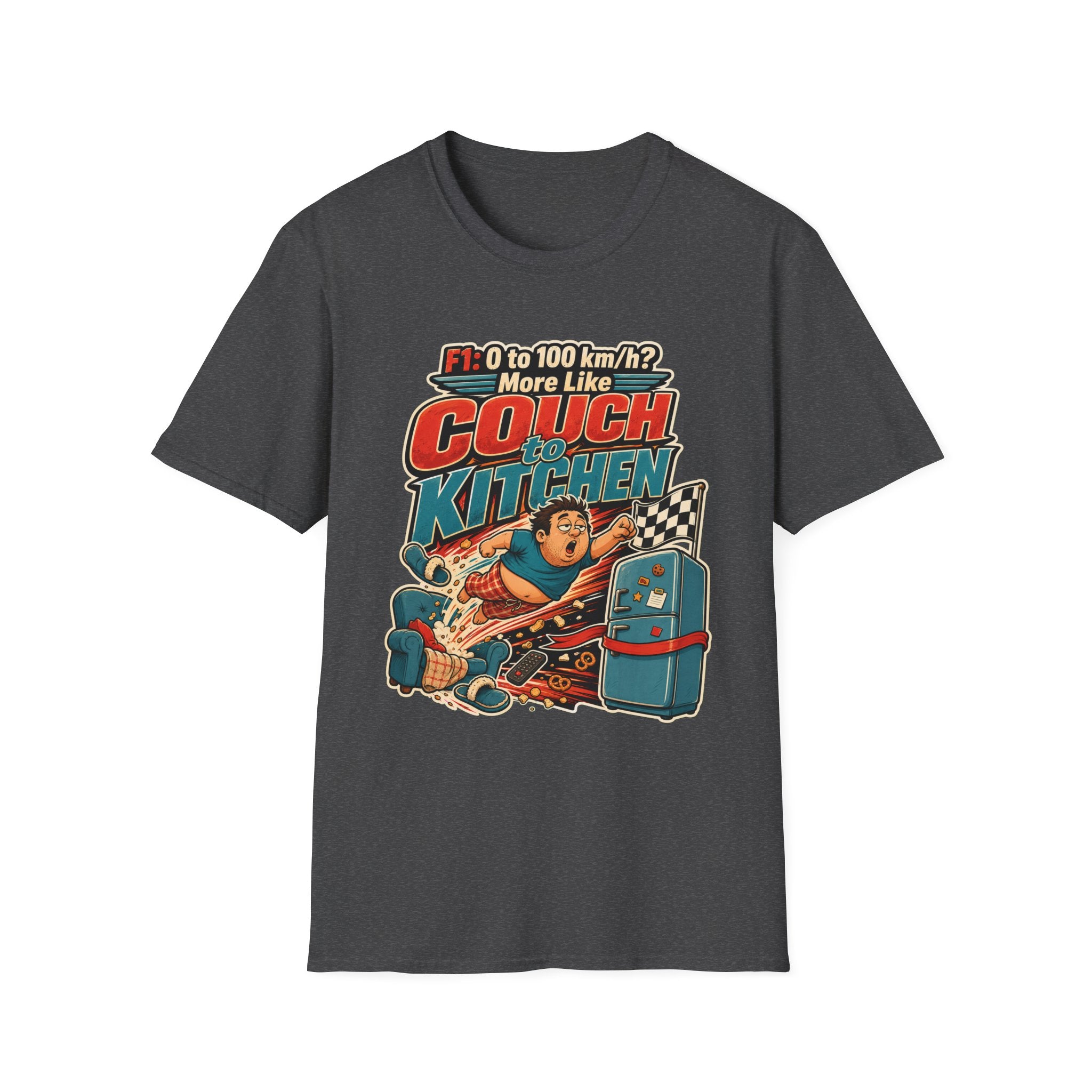 Couch to Kitchen Graphic T-Shirt – Funny F1 0-100 km/h Racing Humor Tee