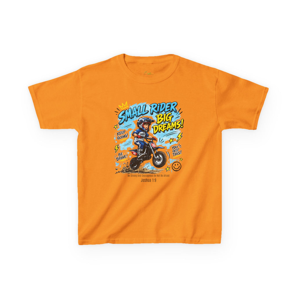 Kids Tee — "Small Rider, Big Dreams" Motorcycle Graphic Shirt