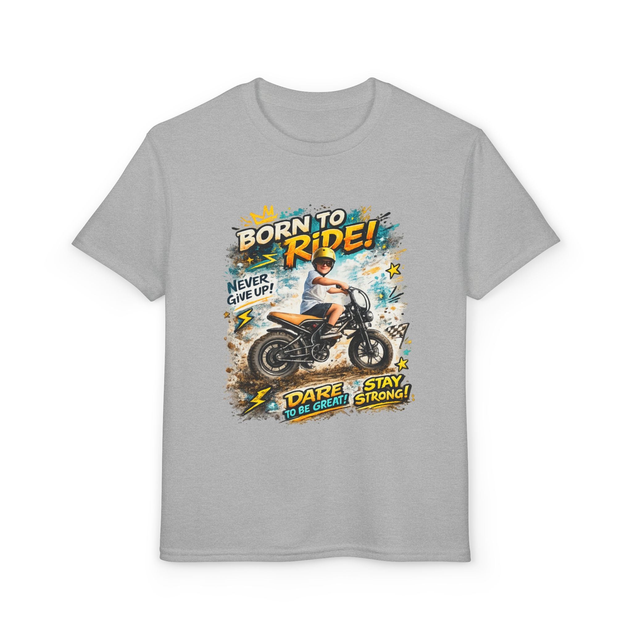 Youth Motorcycle T-Shirt — Born to Ride Graphic Tee for Boys & Girls (Dare to Be Great) 2607042