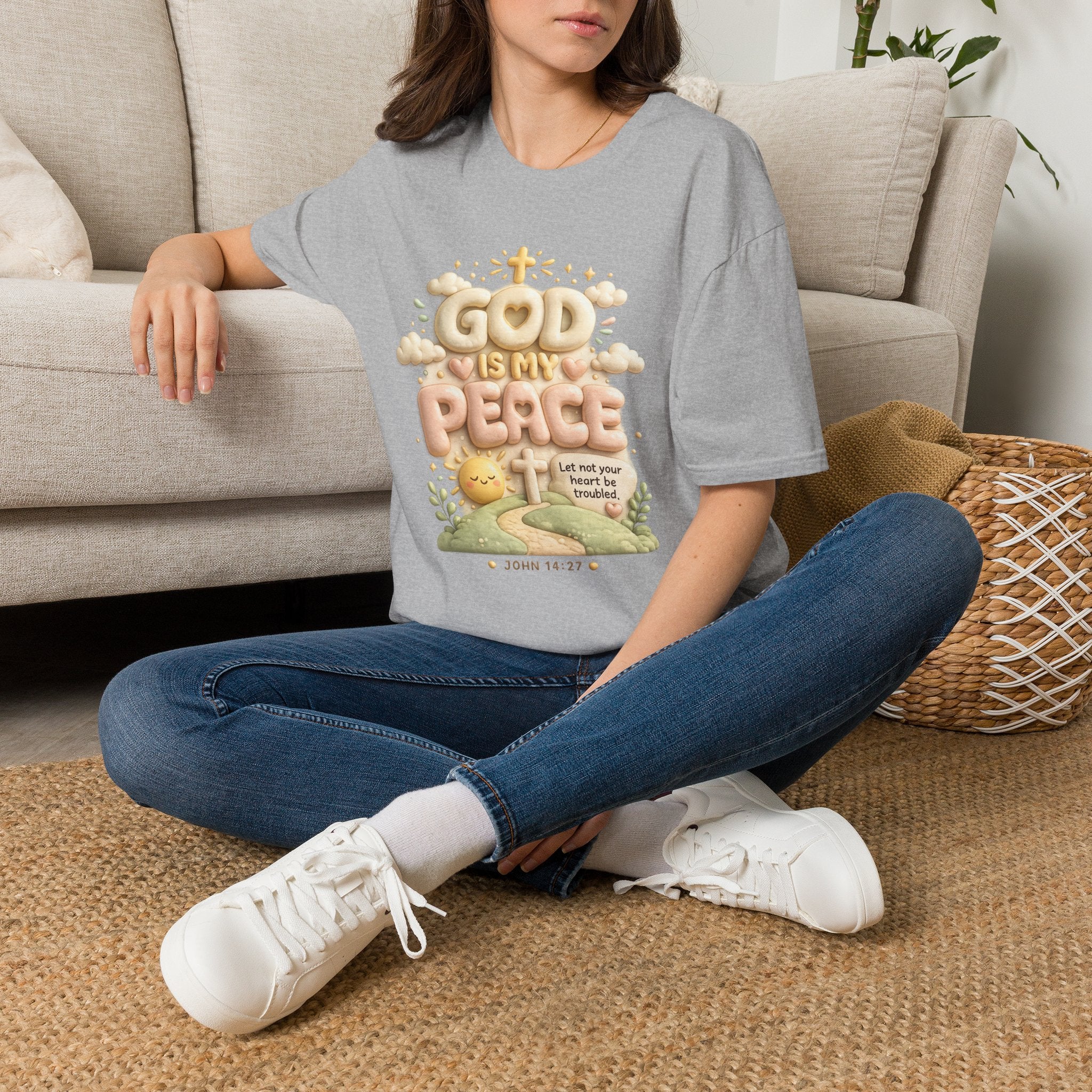 God Is My Peace T-Shirt — Christian Faith Tee with Soft Pastel Cloud Design