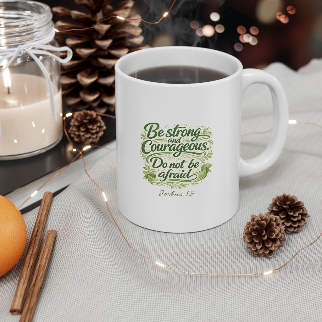 Be Strong and Courageous Lion | Christian Faith Warrior Design | Courage & Strength Bible Inspired Artwork | Mug — Nature  Illustration (11oz, 15oz)