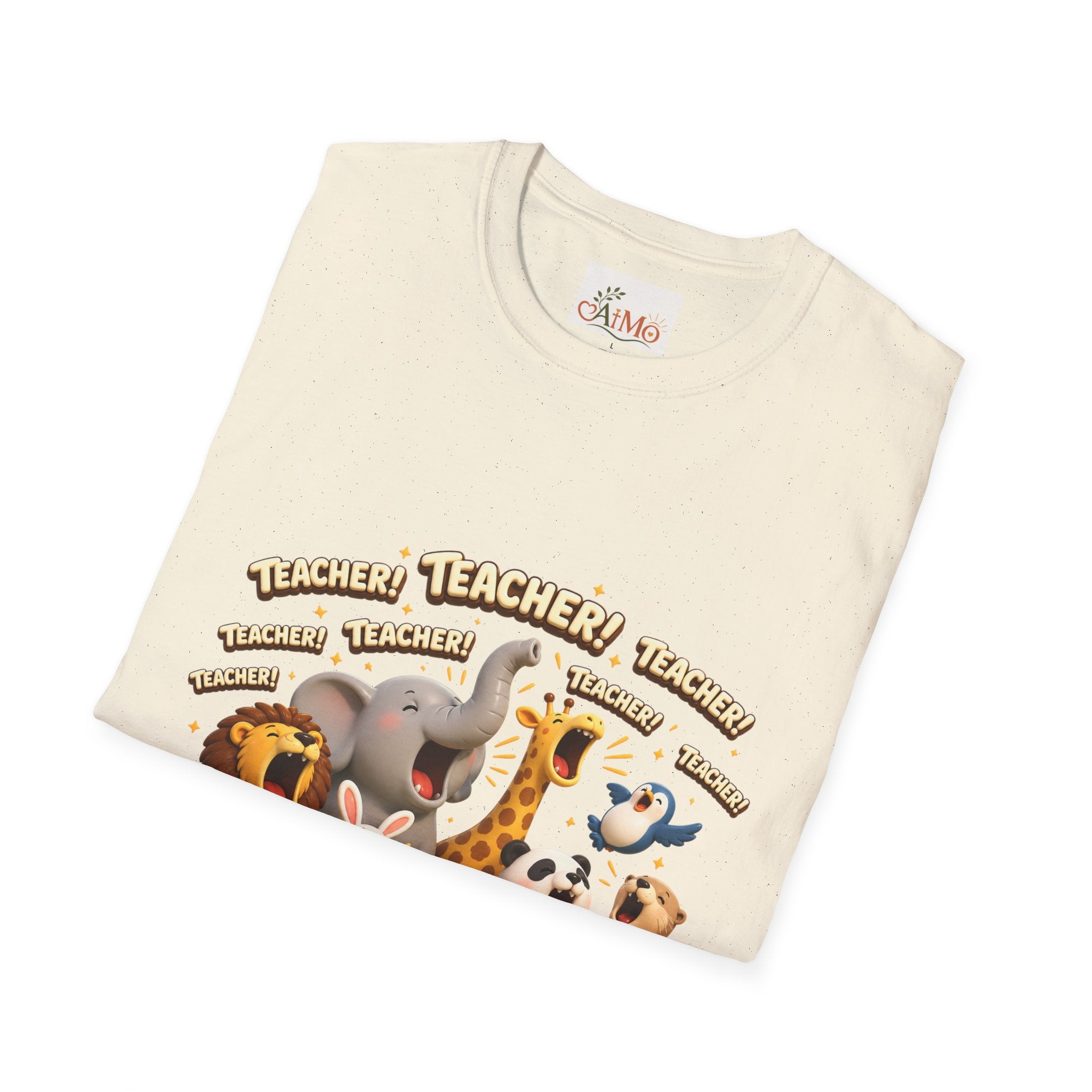 Cute Jungle Animals Saying TEACHER! T-Shirt | Elephant Giraffe Lion Penguin Design