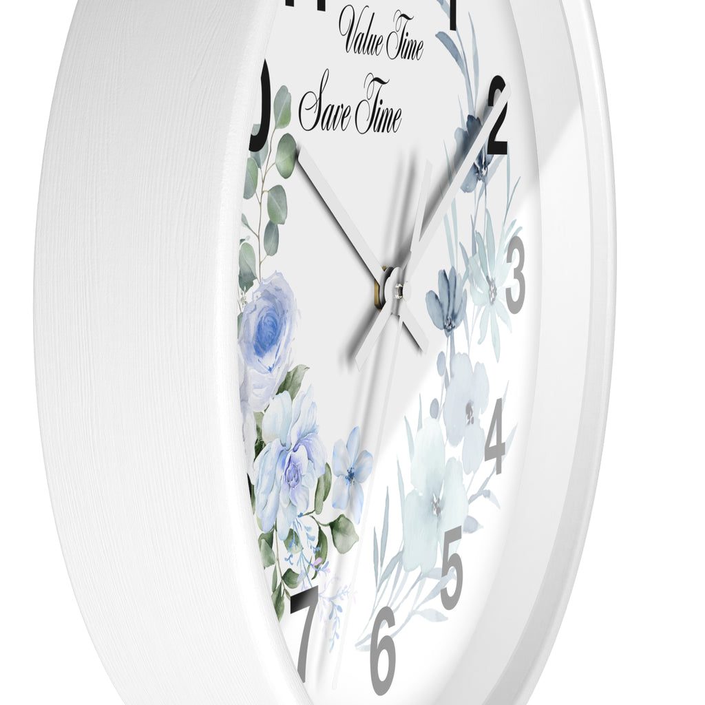 Floral Wall Clock | Value Time Save Time | Elegant Blue Rose Home Decor 2607048