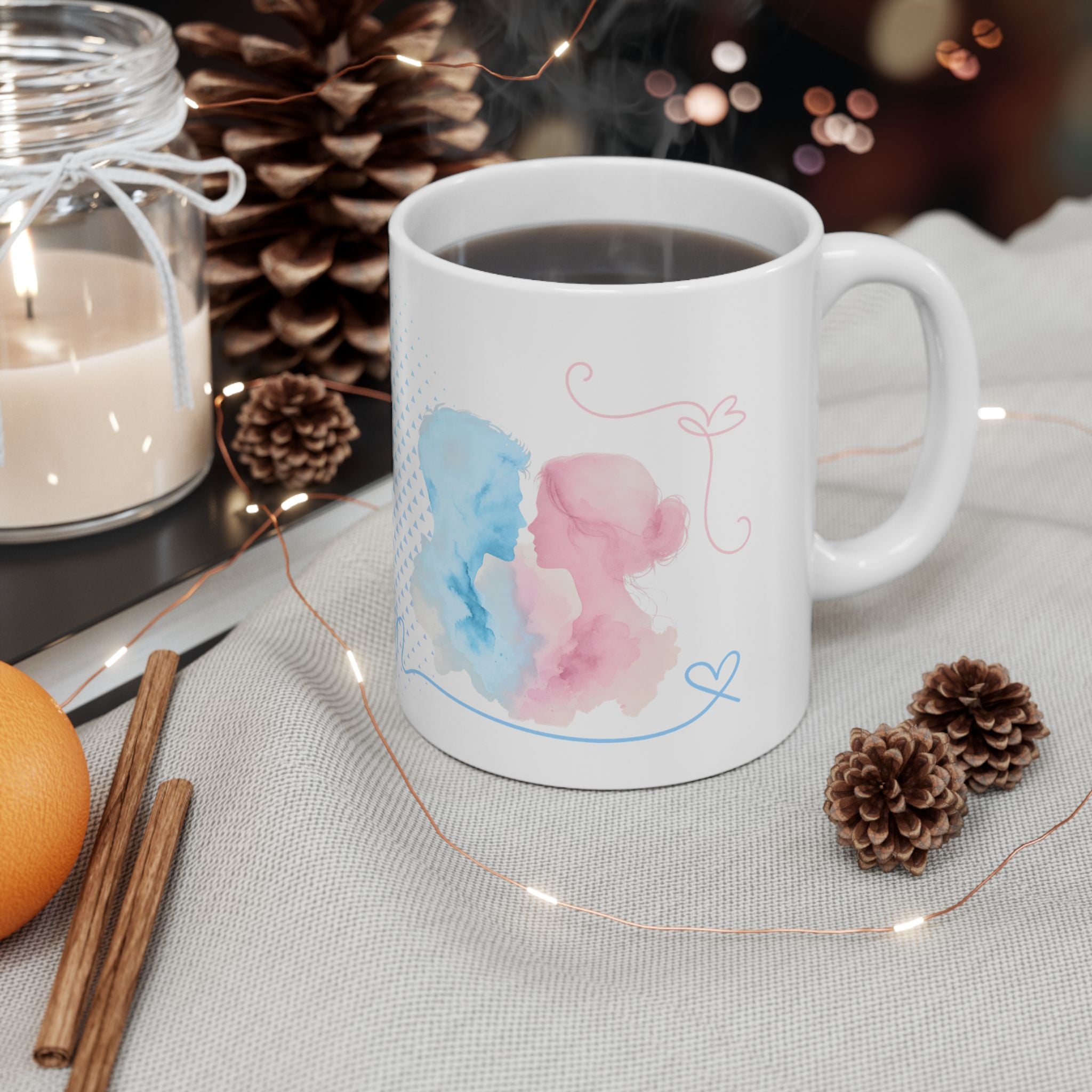Ceramic Mug - Cute Pastel Couple Love Design (11oz, 15oz)