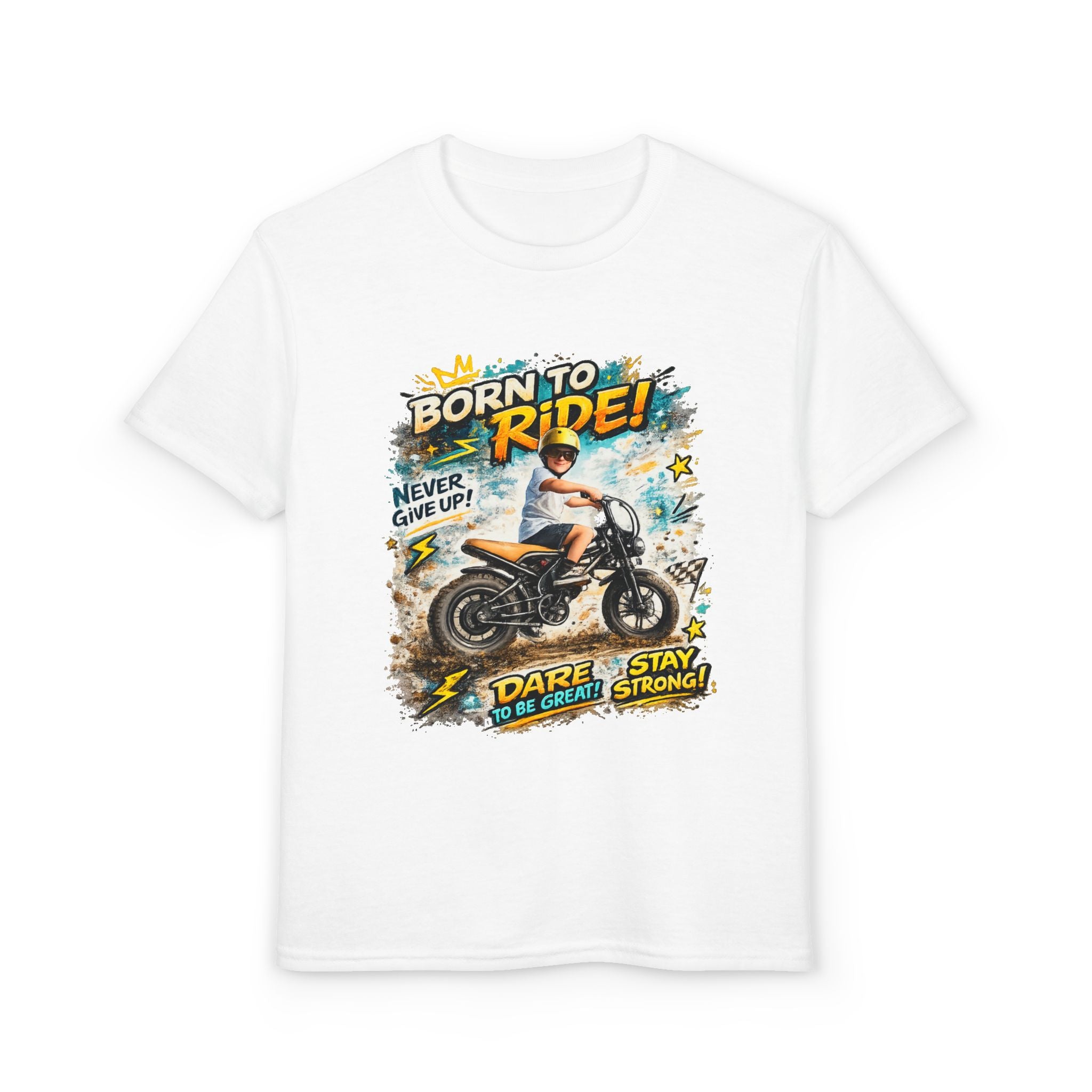 Youth Motorcycle T-Shirt — Born to Ride Graphic Tee for Boys & Girls (Dare to Be Great) 2607042