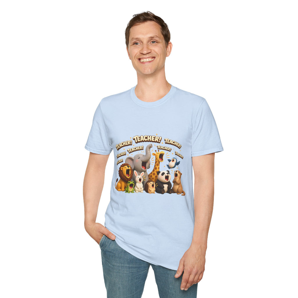 Cute Jungle Animals Saying TEACHER! T-Shirt | Elephant Giraffe Lion Penguin Design