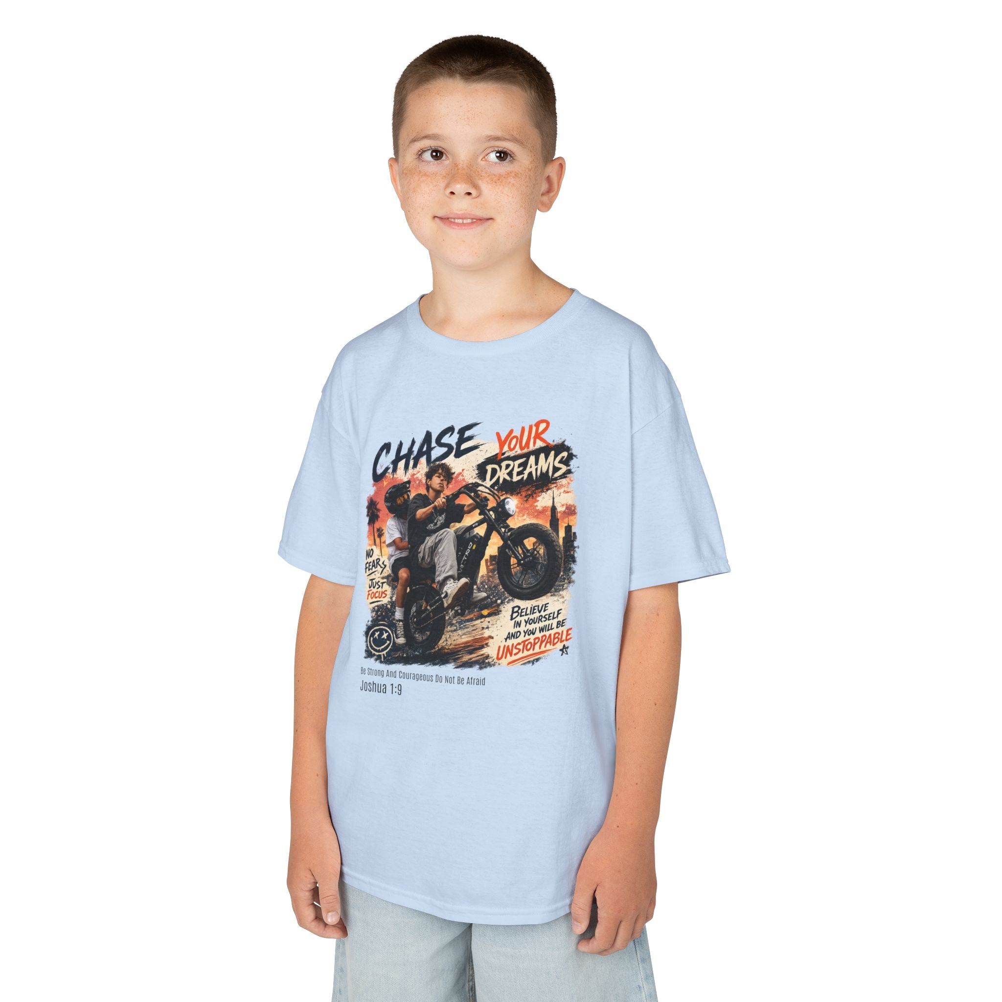 Kids Tee — "Chase Your Dreams" Motorcycle Graphic Shirt