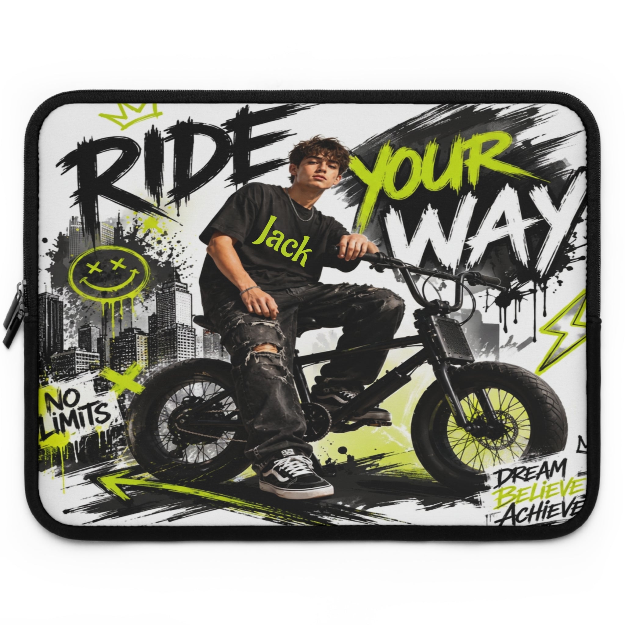Custom Name Ride Your Way Laptop Sleeve | Youth BMX Graffiti Laptop Case 2607040