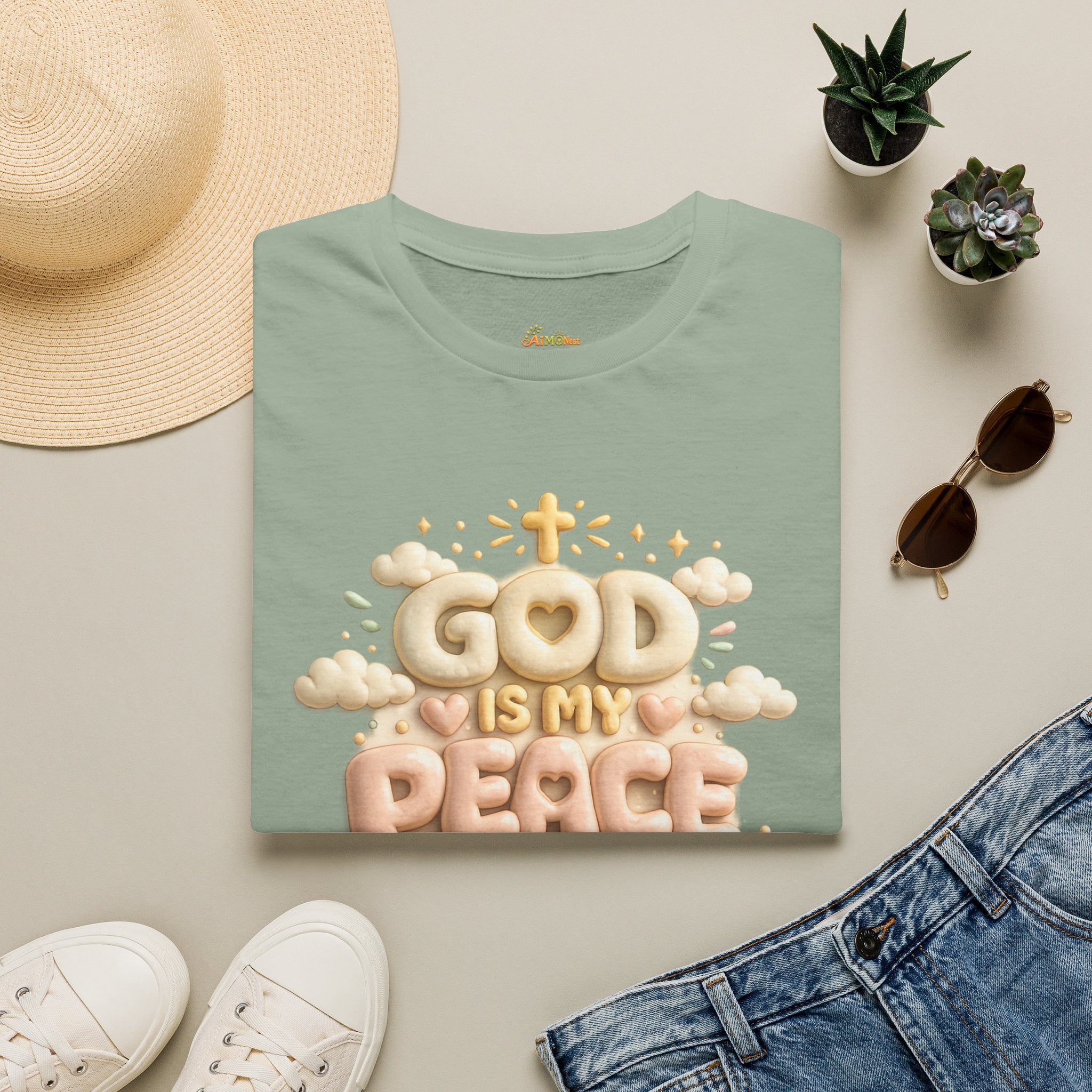 God Is My Peace T-Shirt — Christian Faith Tee with Soft Pastel Cloud Design 2607002