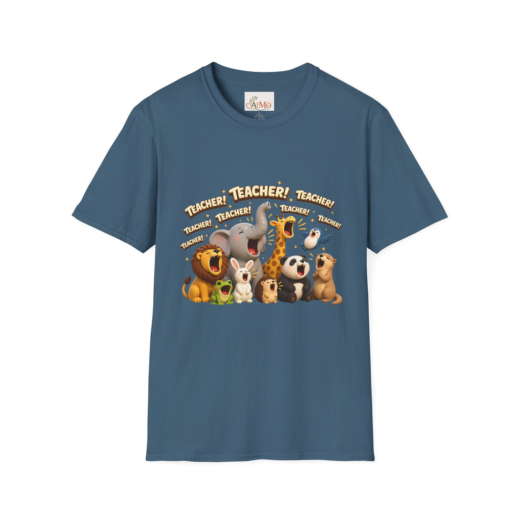 Cute Jungle Animals Saying TEACHER! T-Shirt | Elephant Giraffe Lion Penguin Design
