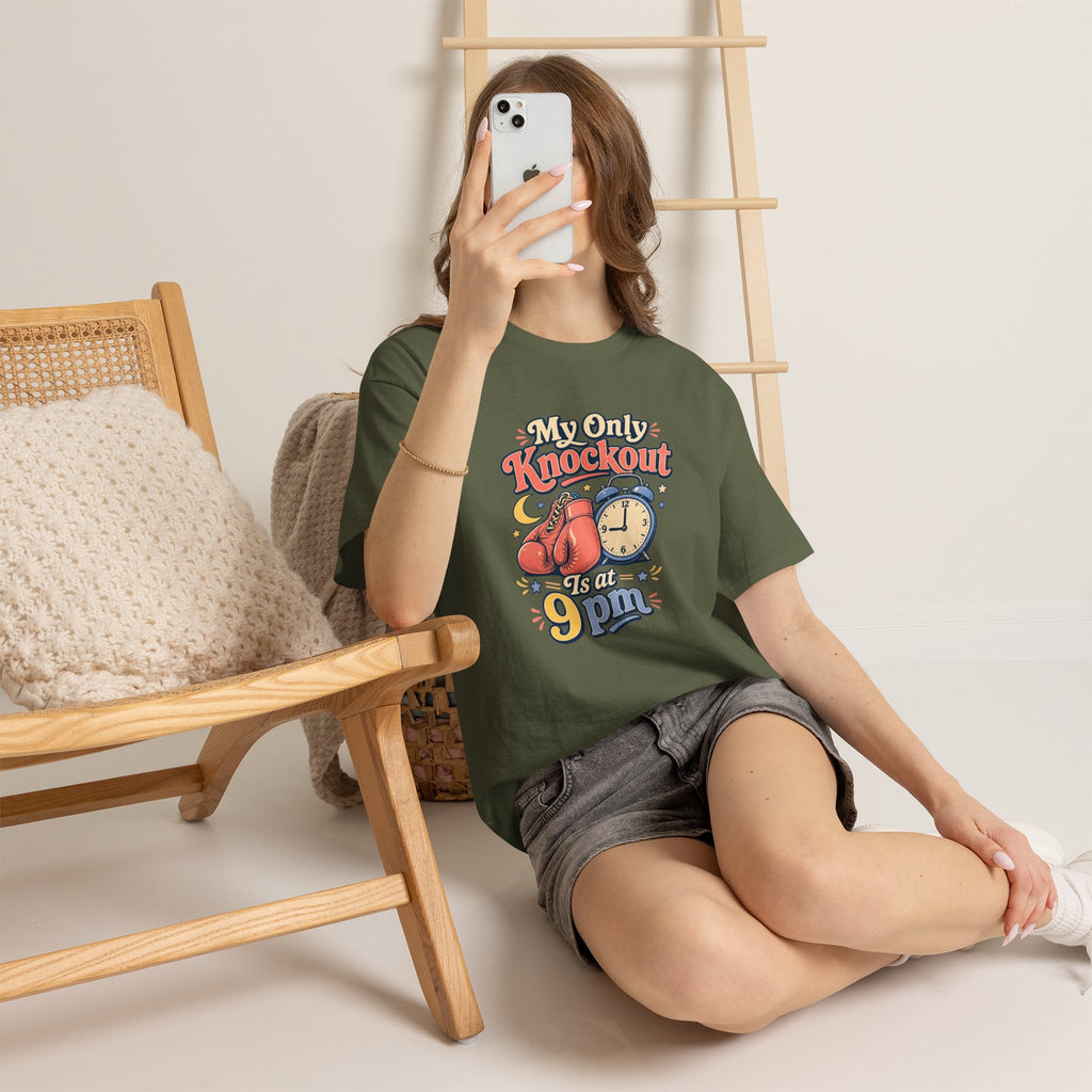 My Only Knockout Is at 9PM T-Shirt |  Funny Night Owl Boxing Graphic Tee  2607044