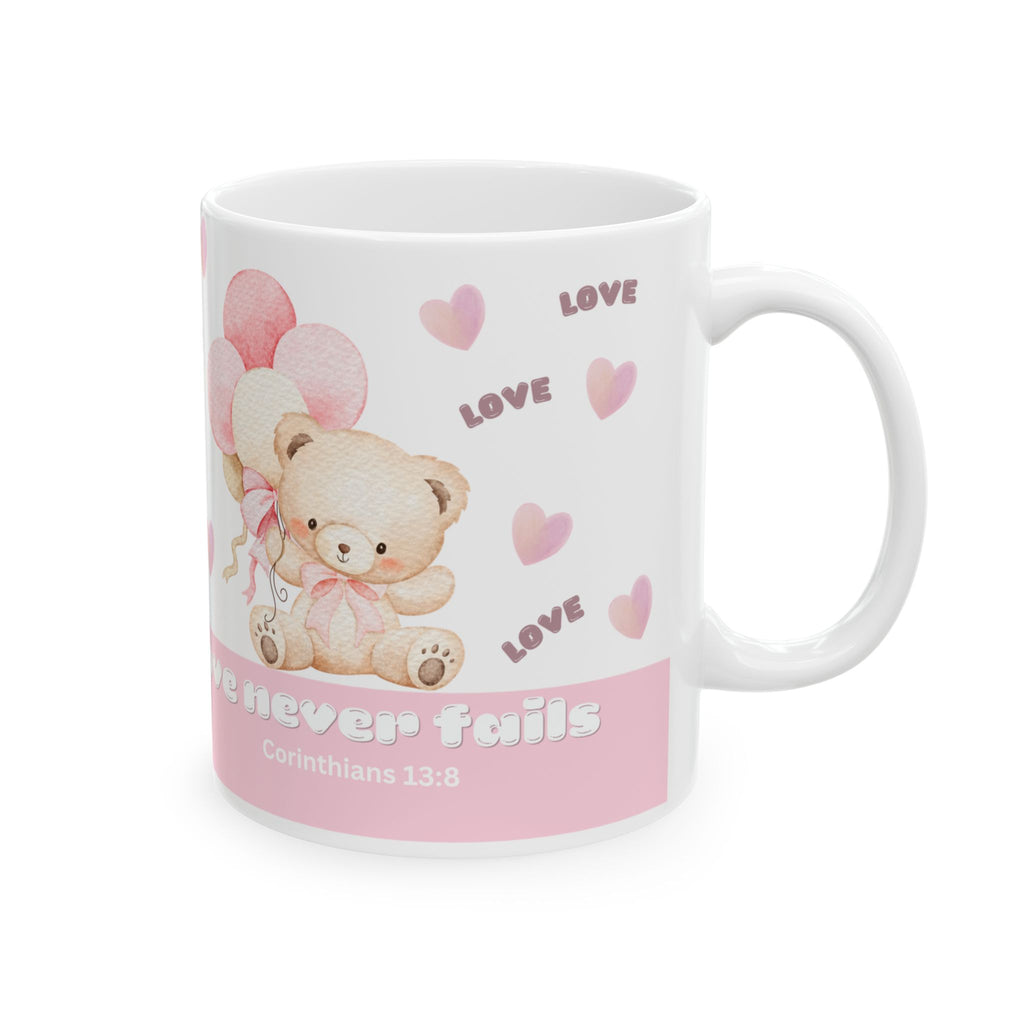 Love Bear Ceramic Mug — Cute Pink Heart Coffee Cup (11oz & 15oz)