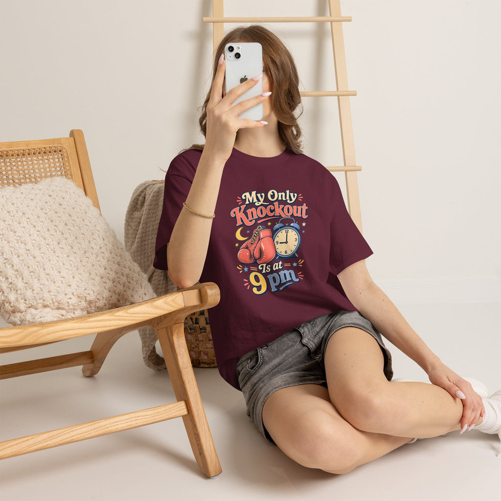 My Only Knockout Is at 9PM T-Shirt |  Funny Night Owl Boxing Graphic Tee  2607044