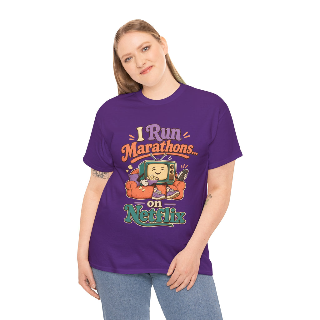 TV Marathon Tee — "I Run Marathons on Netflix" Funny Binge-Watching Shirt
