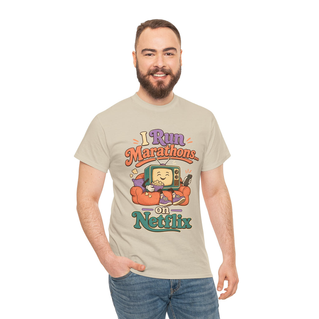 TV Marathon Tee — "I Run Marathons on Netflix" Funny Binge-Watching Shirt