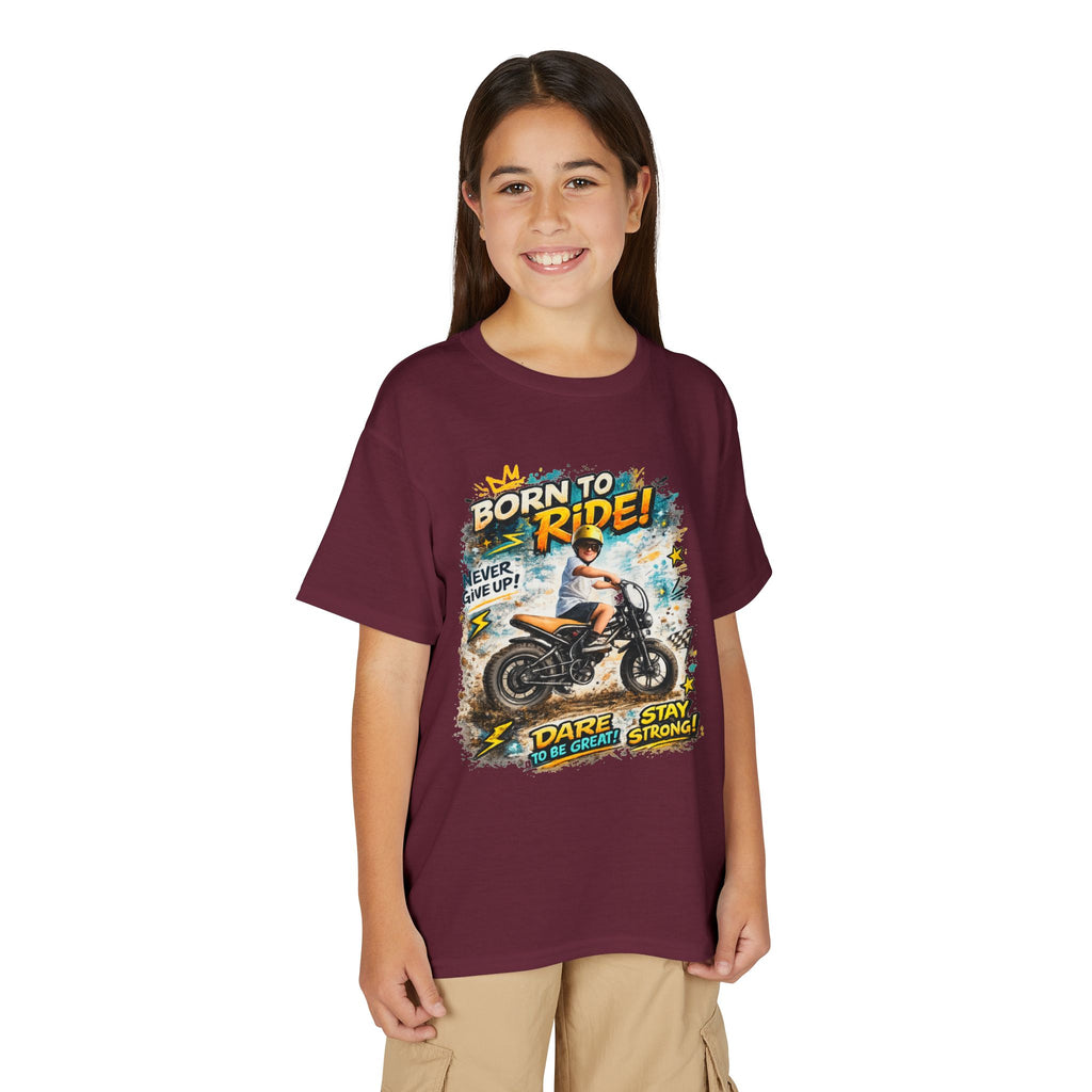 Youth Motorcycle T-Shirt — Born to Ride Graphic Tee for Boys & Girls (Dare to Be Great) 2607042