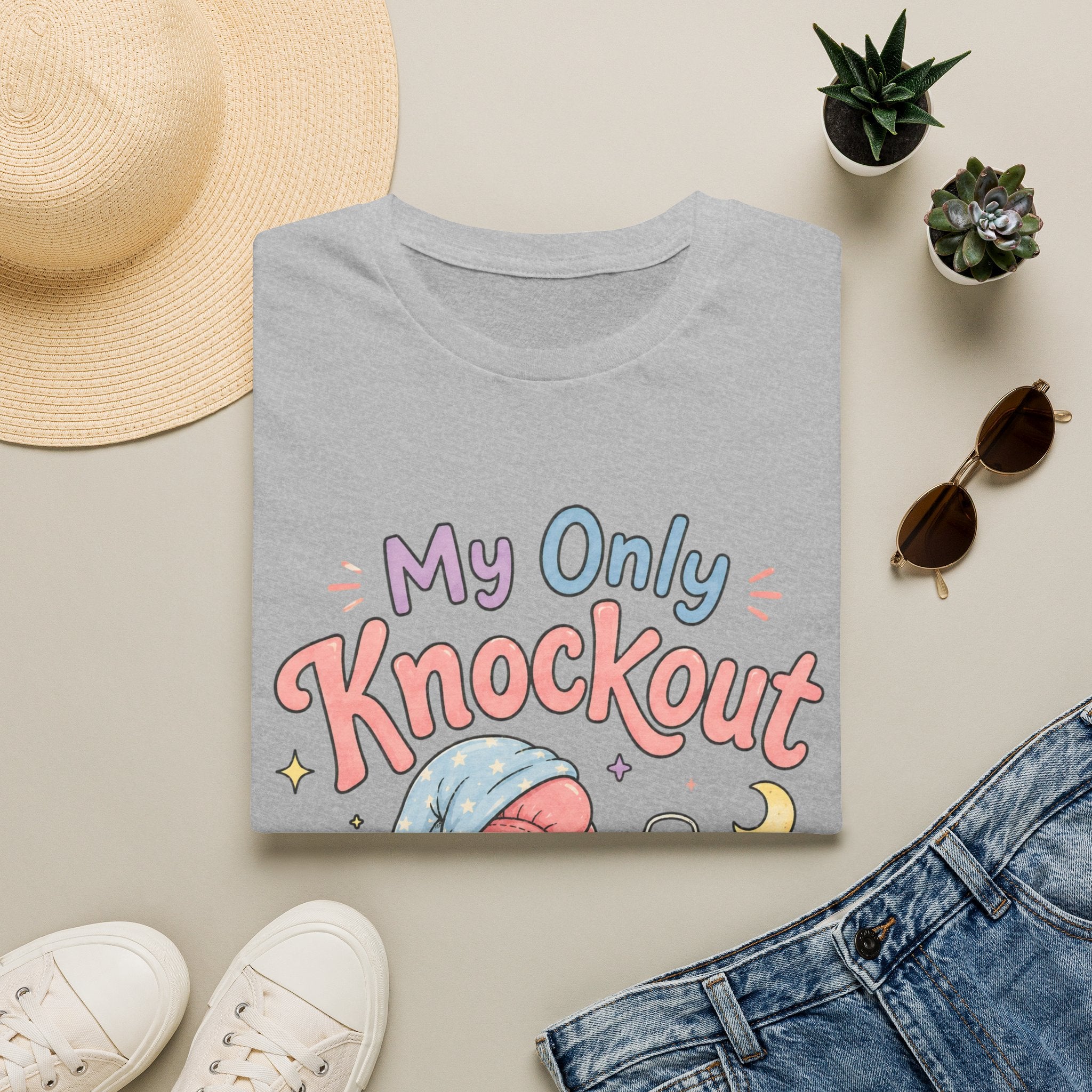 T-Shirt — "My Only Knockout Is at 9 PM" Cute Sleepy Boxing Cartoon Tee