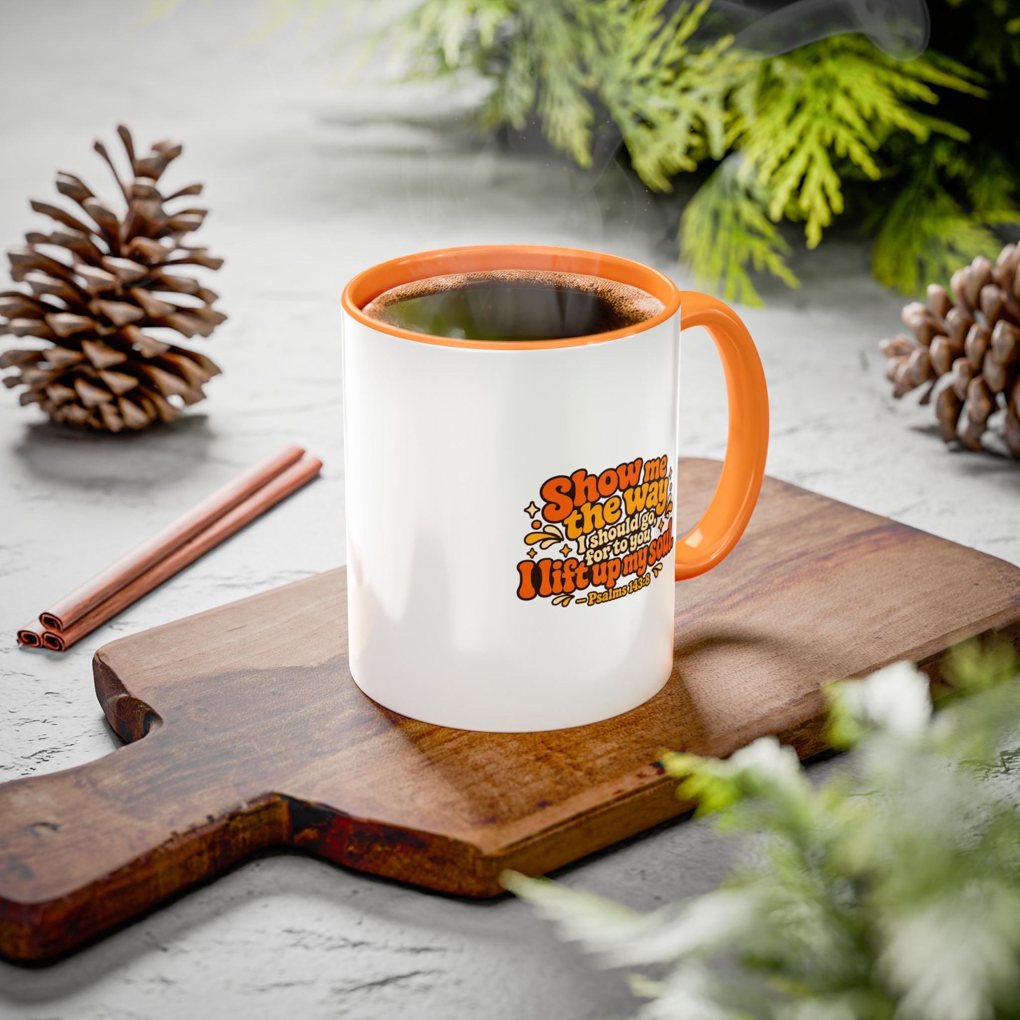 Inspirational Psalm 143:8 Coffee Mug — ‘Show Me The Way’ Retro Scripture Ceramic Mug (11oz/15oz) 2607024