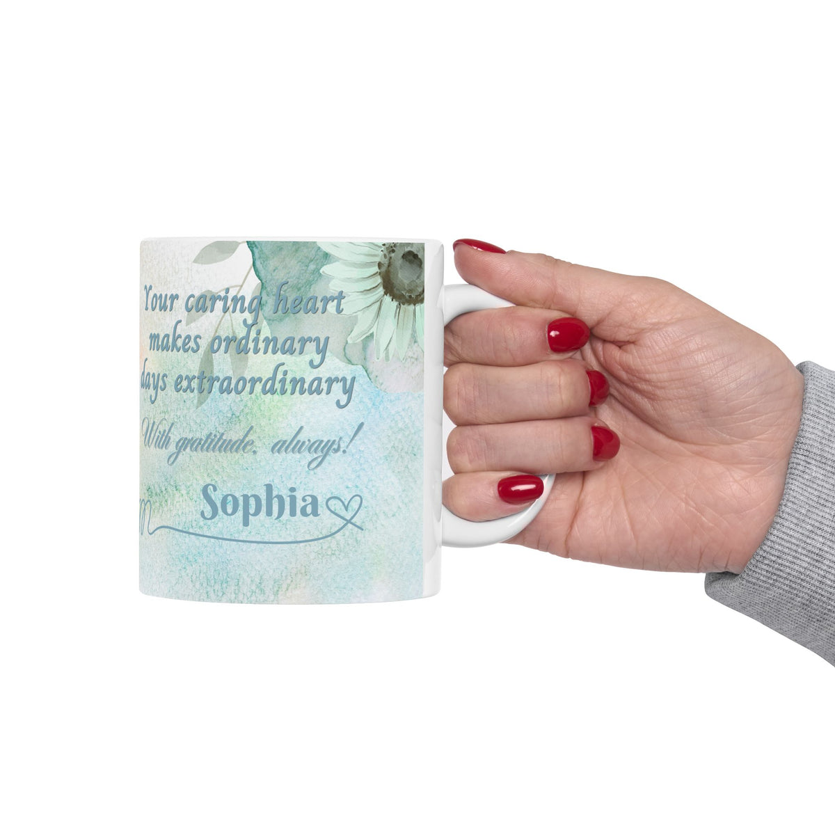 Custom Name with Gratitude Floral Ceramic Coffee Mug | Personalized for Thank You Coffee Mug (11oz, 15oz) 2607034