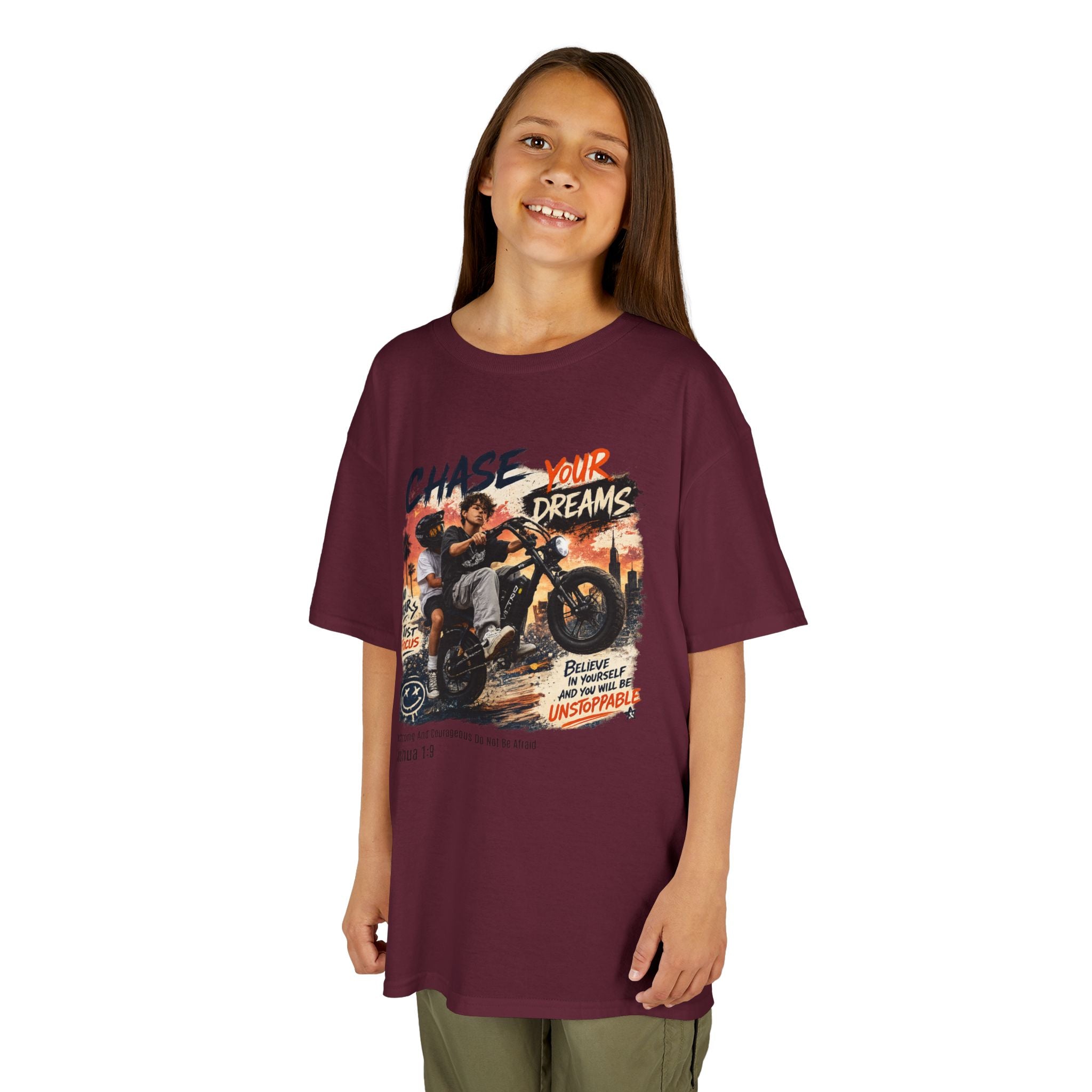 Kids Tee — "Chase Your Dreams" Motorcycle Graphic Shirt