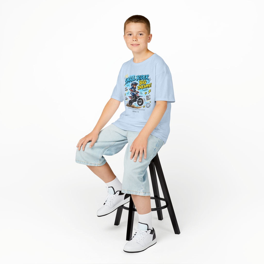 Kids Tee — "Small Rider, Big Dreams" Motorcycle Graphic Shirt