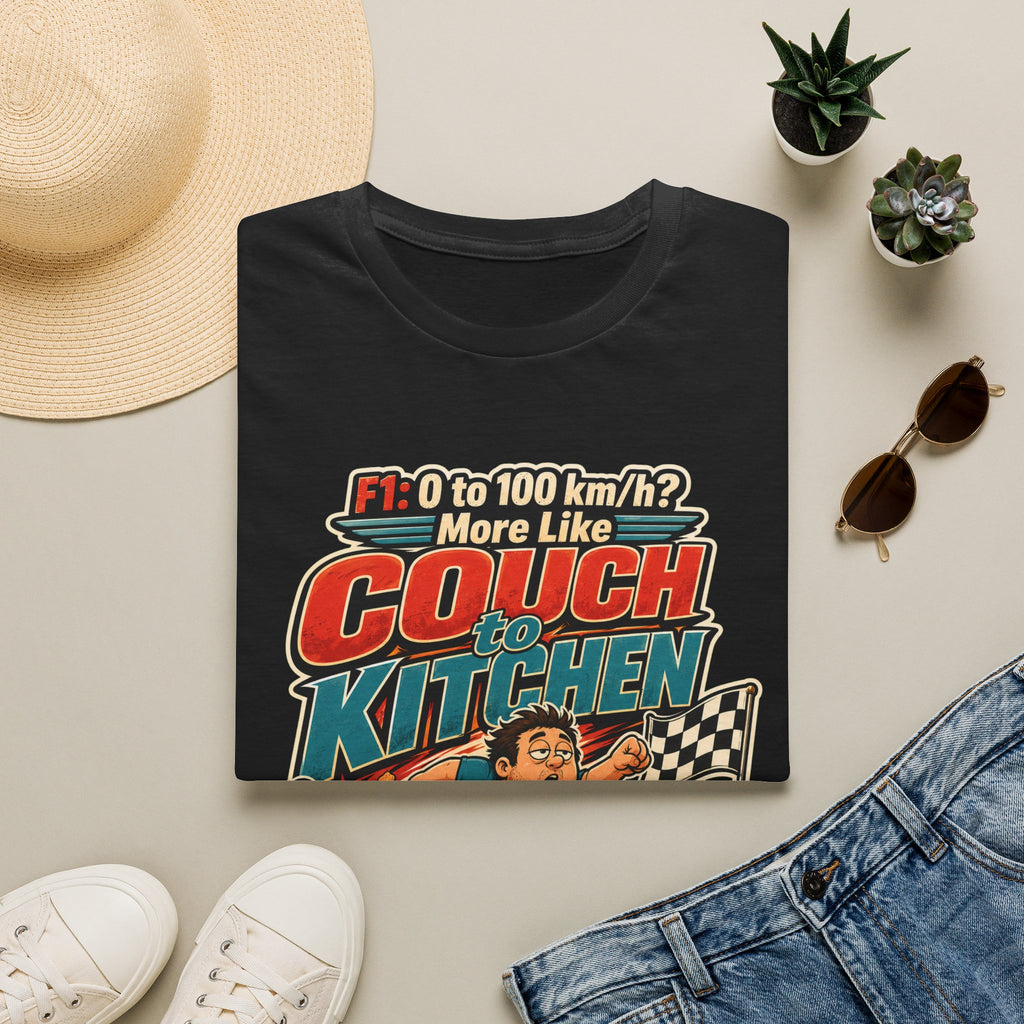 Couch to Kitchen Graphic T-Shirt – Funny F1 0-100 km/h Racing Humor Tee