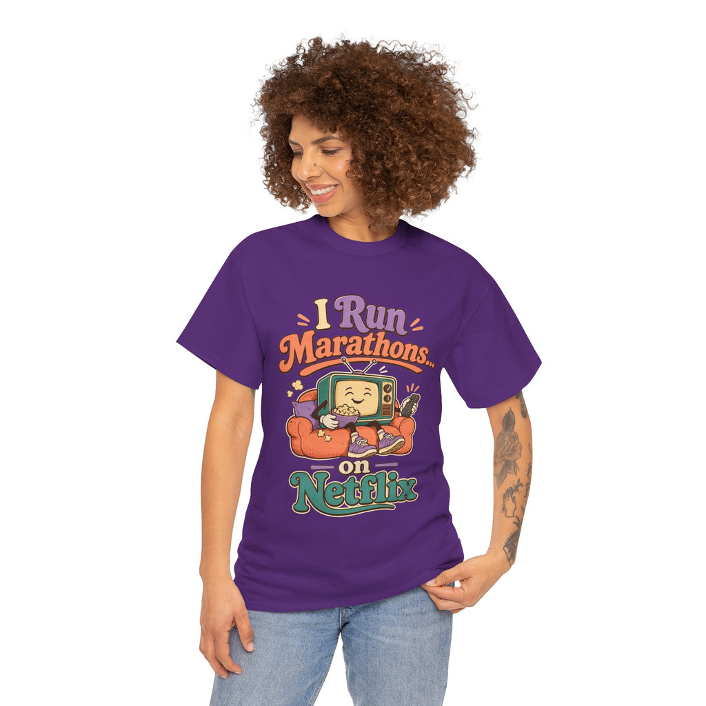 TV Marathon Tee — "I Run Marathons on Netflix" Funny Binge-Watching Shirt