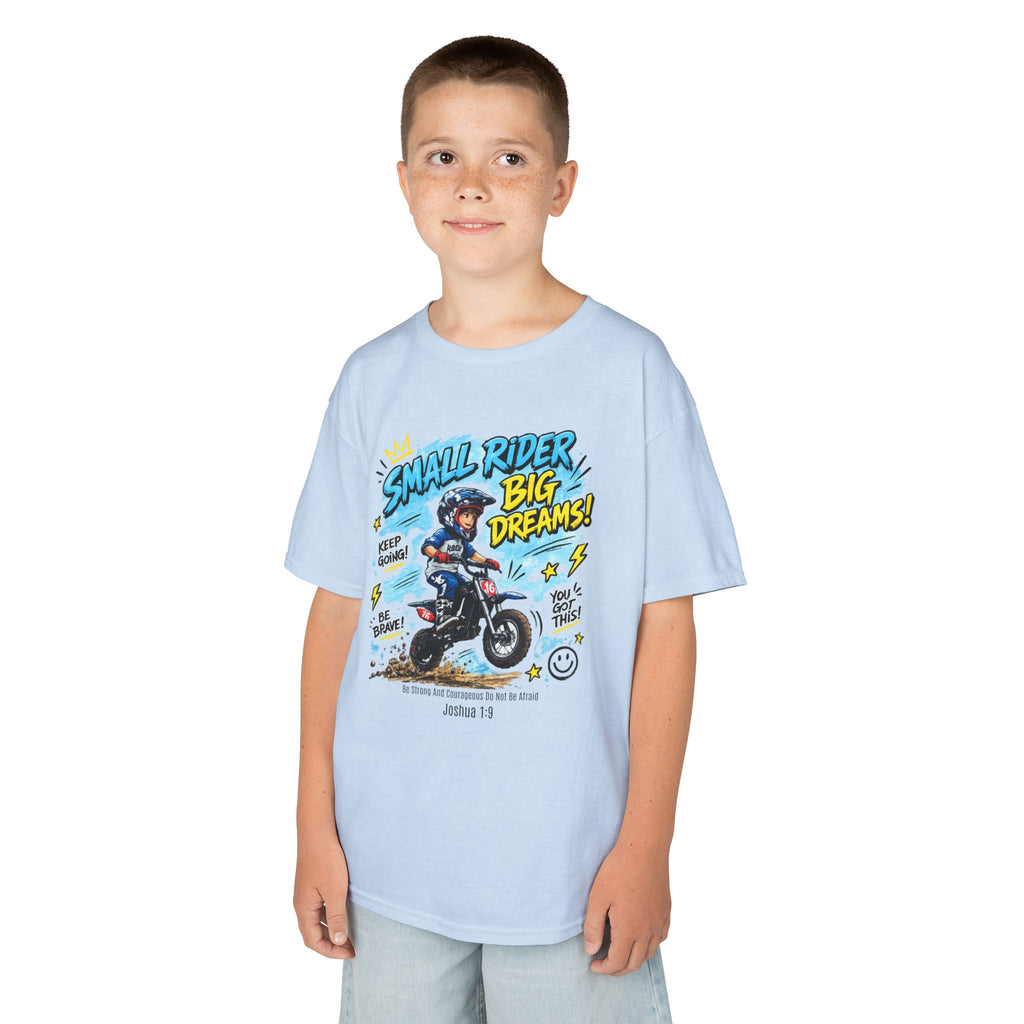 Kids Tee — "Small Rider, Big Dreams" Motorcycle Graphic Shirt