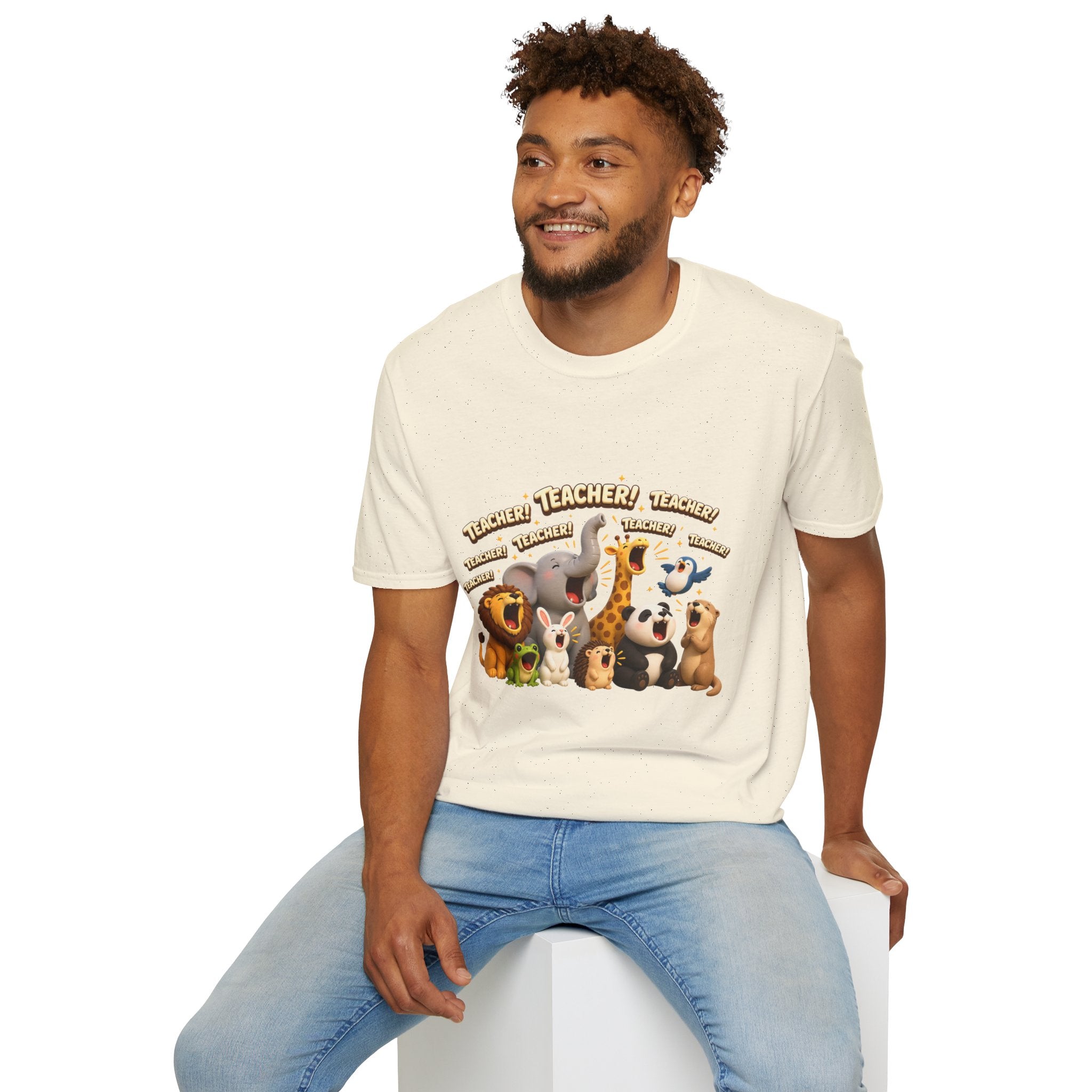 Cute Jungle Animals Saying TEACHER! T-Shirt | Elephant Giraffe Lion Penguin Design