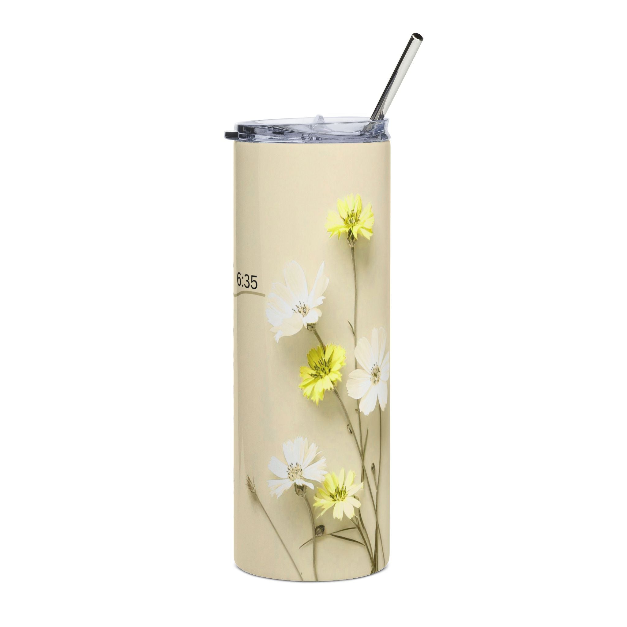 Christian Floral 20oz Stainless Tumbler | Believeth On Me Shall Never Thirst (John 6:35) - Yellow 2607052